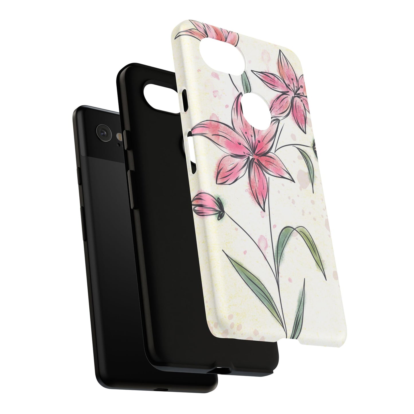 Floral Phone Case with Elegant Pink Lilies, Cute Floral Accessories, Phone Protection, Gift for Her, Stylish Cell Phone Cover