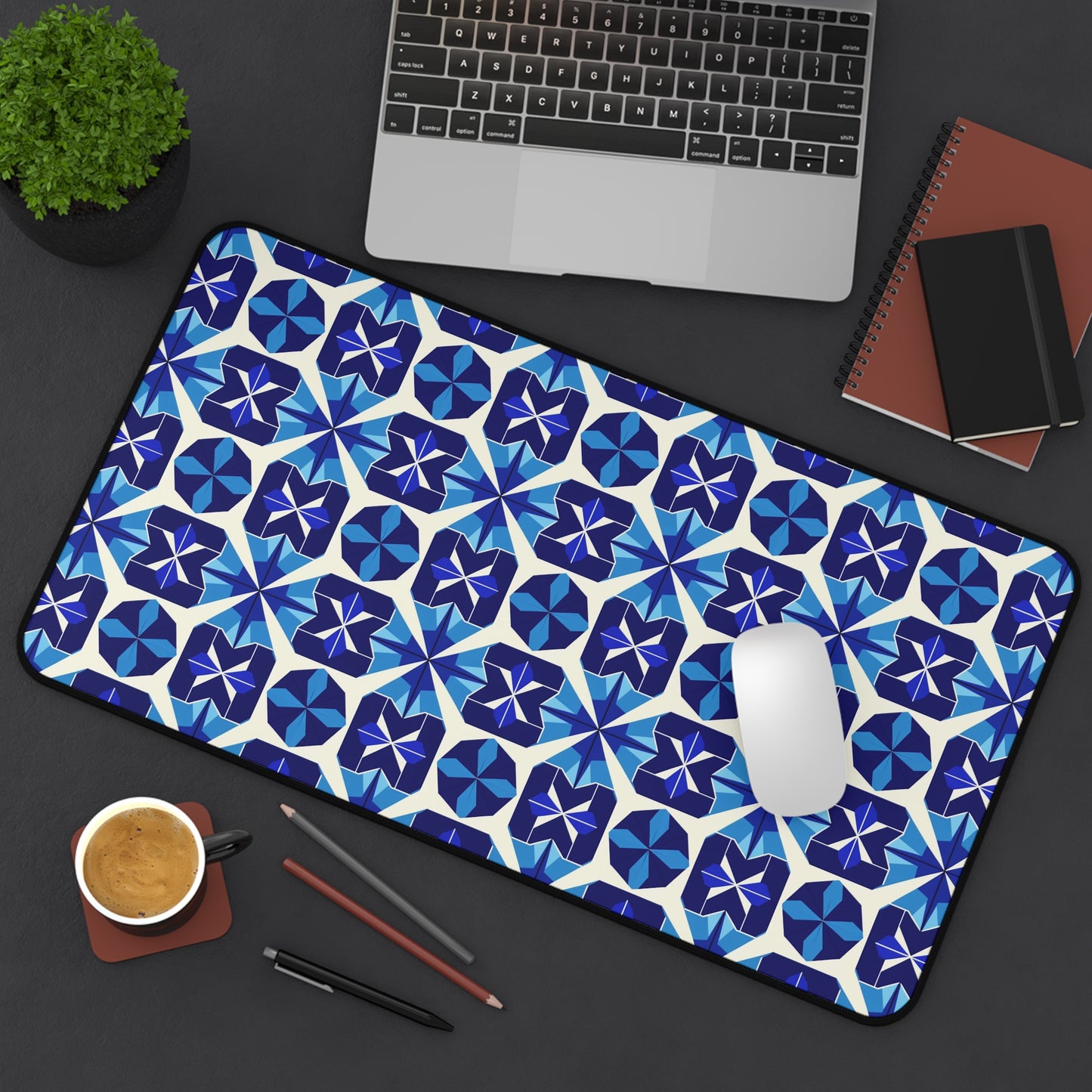Blue Geometric Desk Mat for Stylish Workspaces