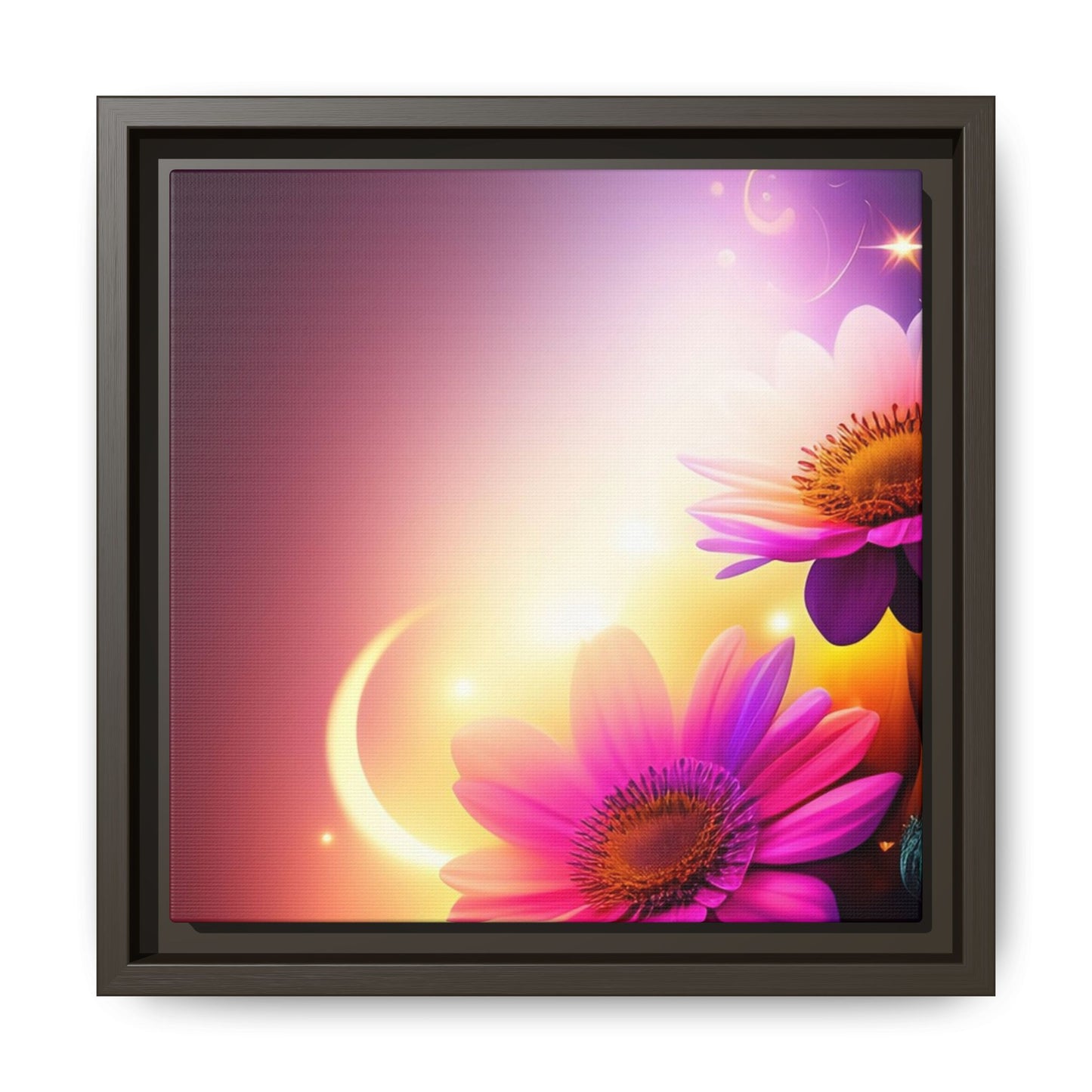 Framed Floral Canvas Art — Pink Daisies Sunset Wall Print