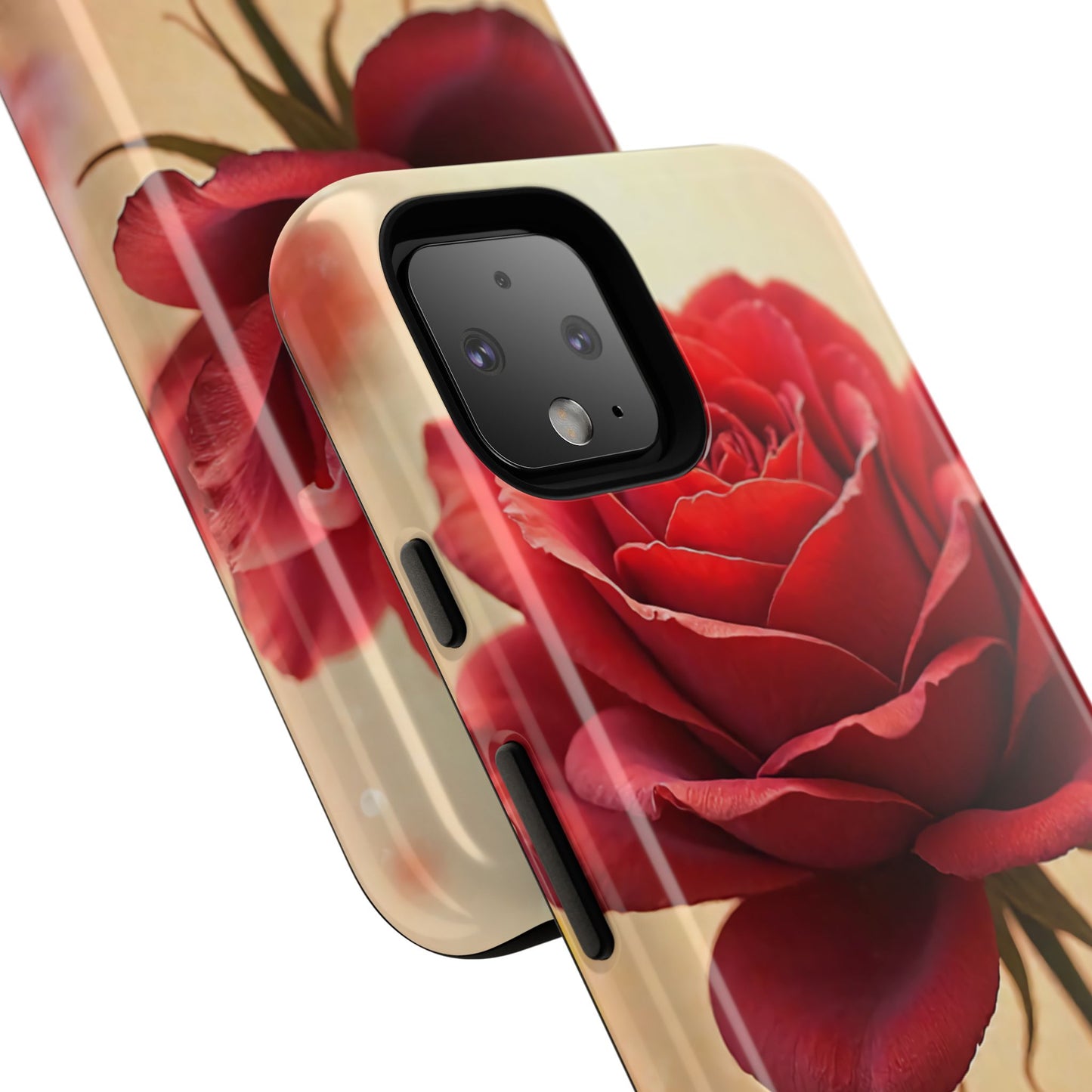 Floral Phone Case with Red Rose Design, Tough Phone Cover, Flower Print, Gift for Her, Stylish Accessory, Floral Aesthetic