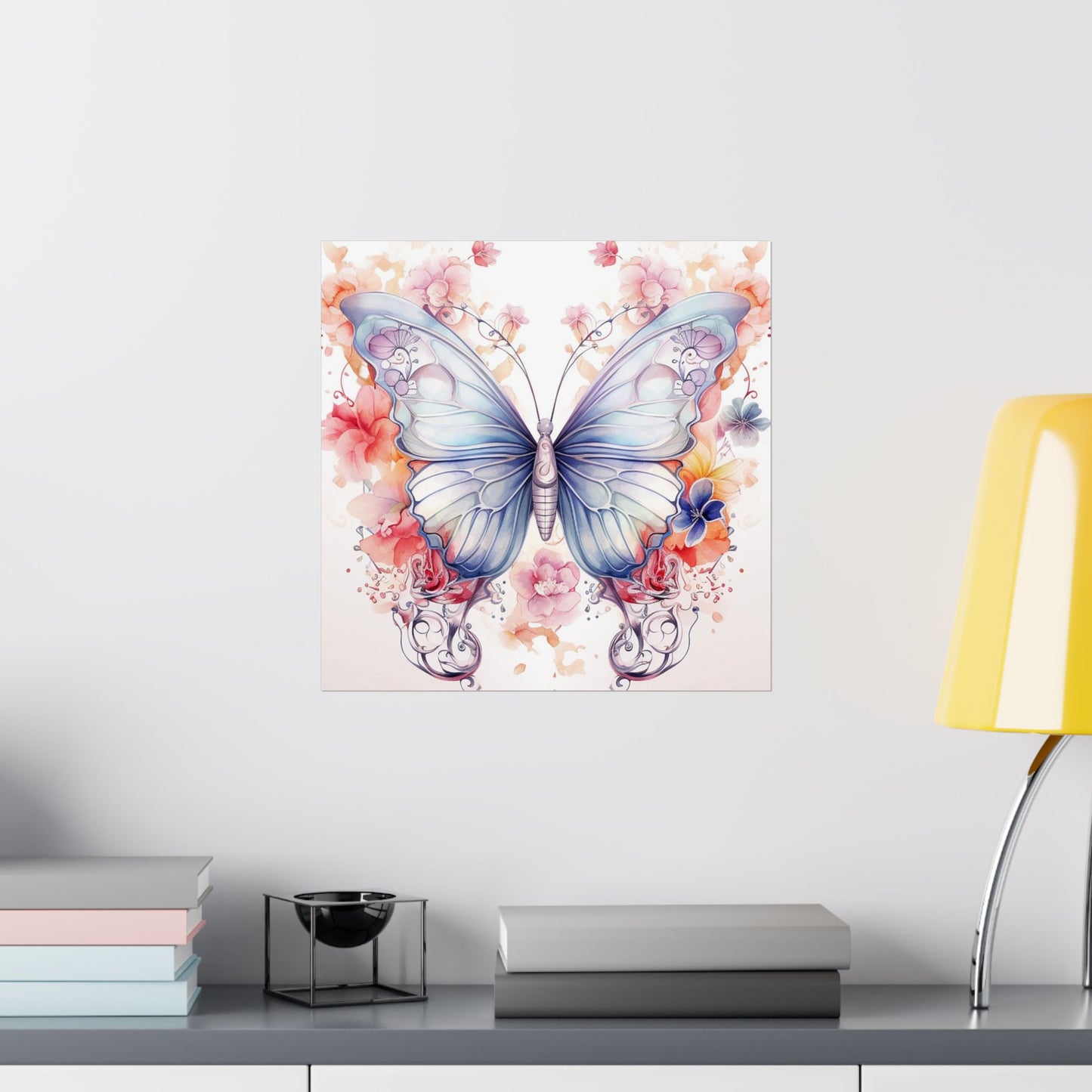 Butterfly Watercolor Wall Poster — Floral Pastel Matte Vertical Print