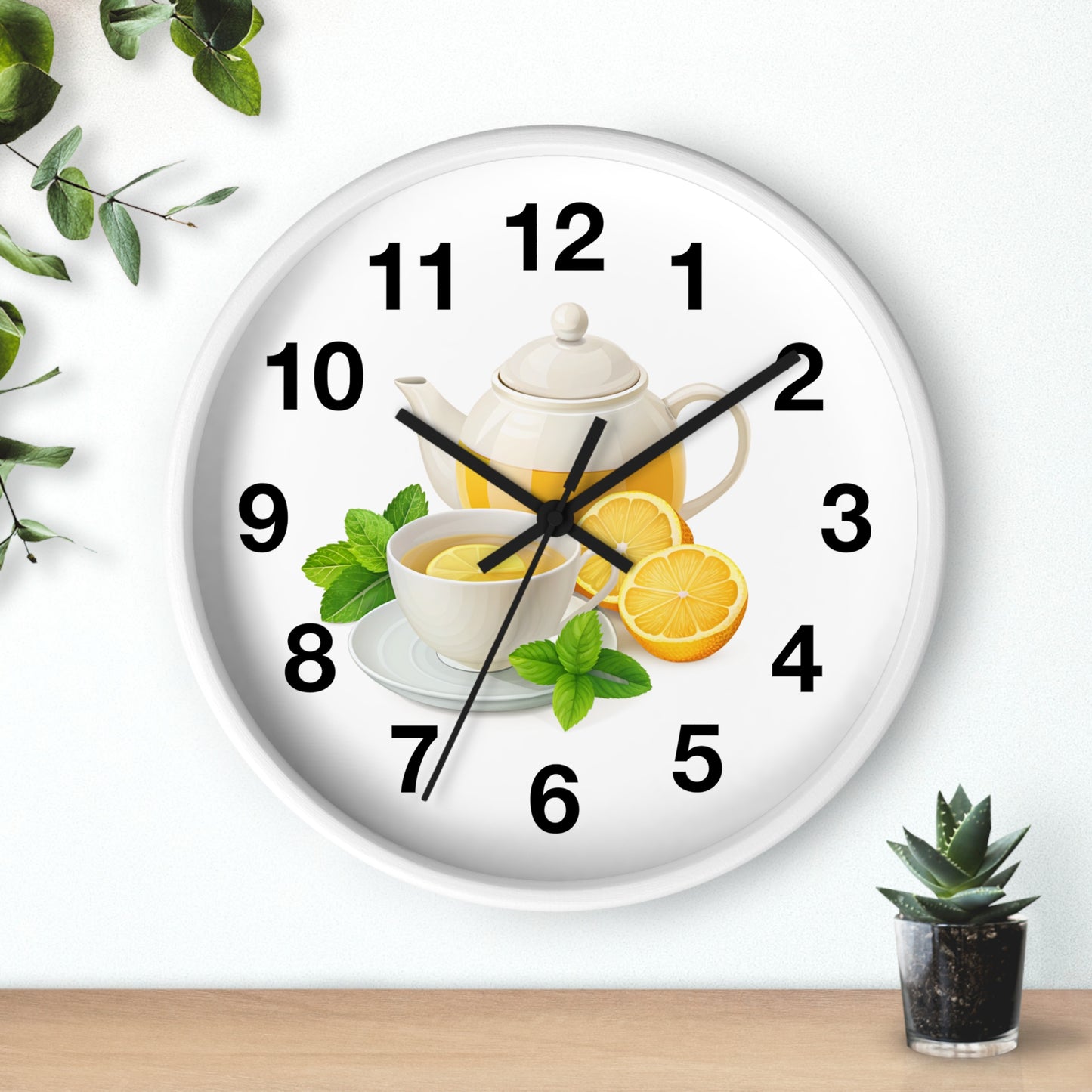Charming Teatime Wall Clock, Kitchen Decor, Tea Lover Gift, Rustic Clock, Home Office Accessory, Lemon Tea Stationery