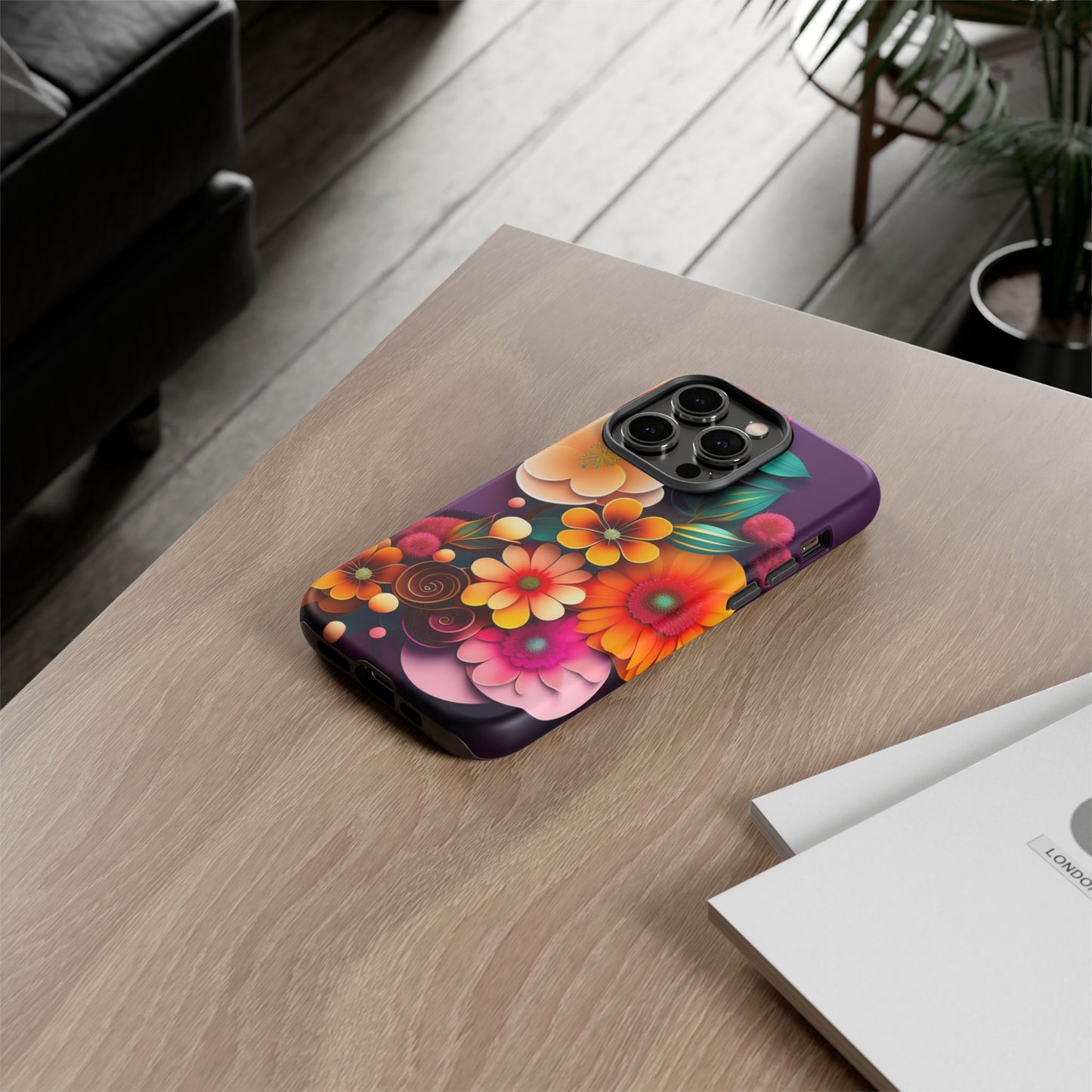 Floral Burst Tough Phone Case — Colorful Retro Flowers Protective Cover