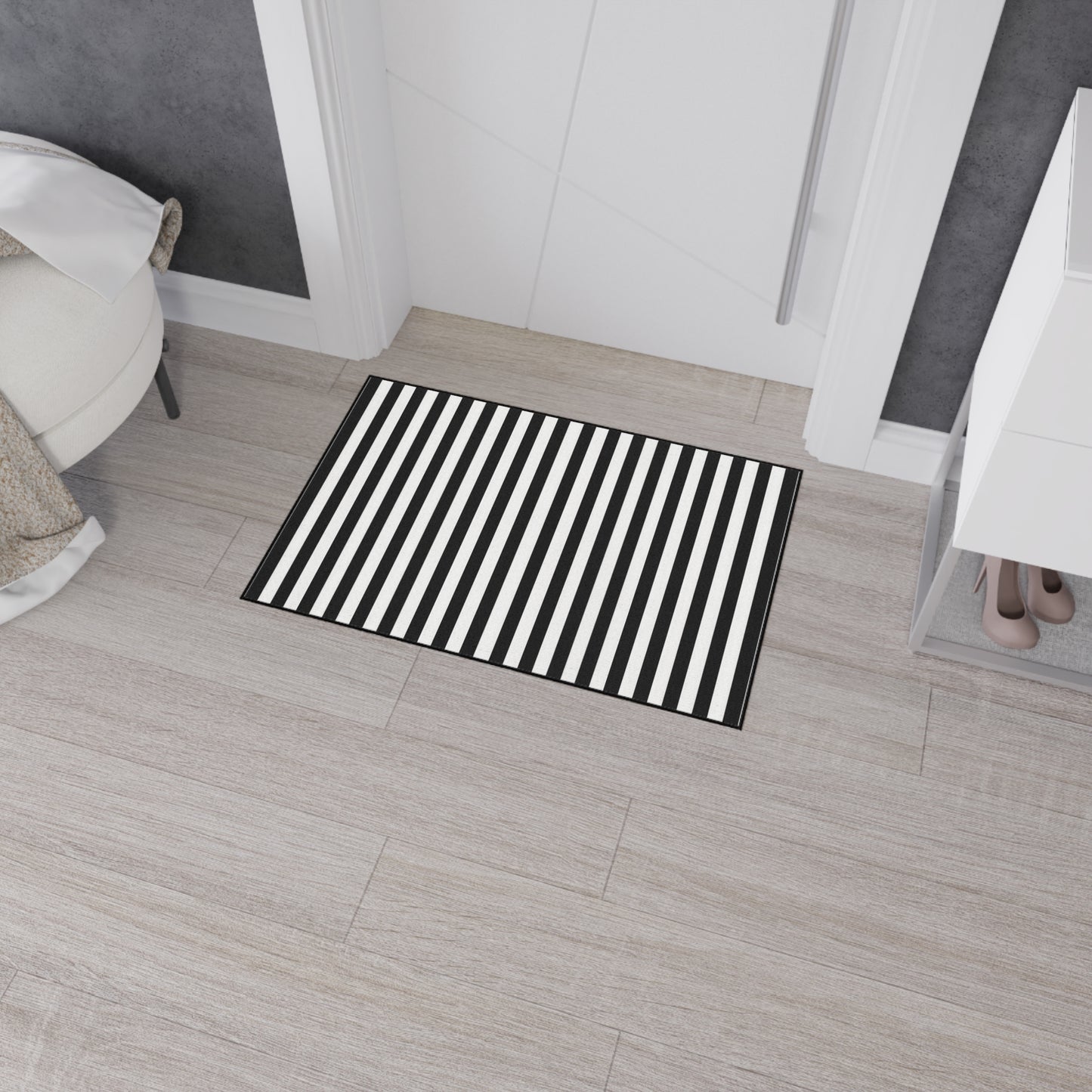 Black & White Striped Heavy Duty Floor Mat — Durable Entrance Rug for Home, Office & Garage
