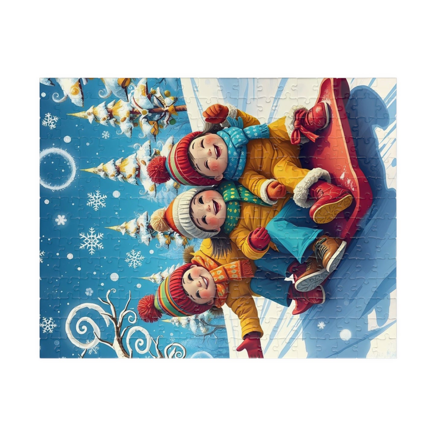 Kids Sledding Winter Scene Jigsaw Puzzle — Holiday Family Fun (110–1014 pcs)