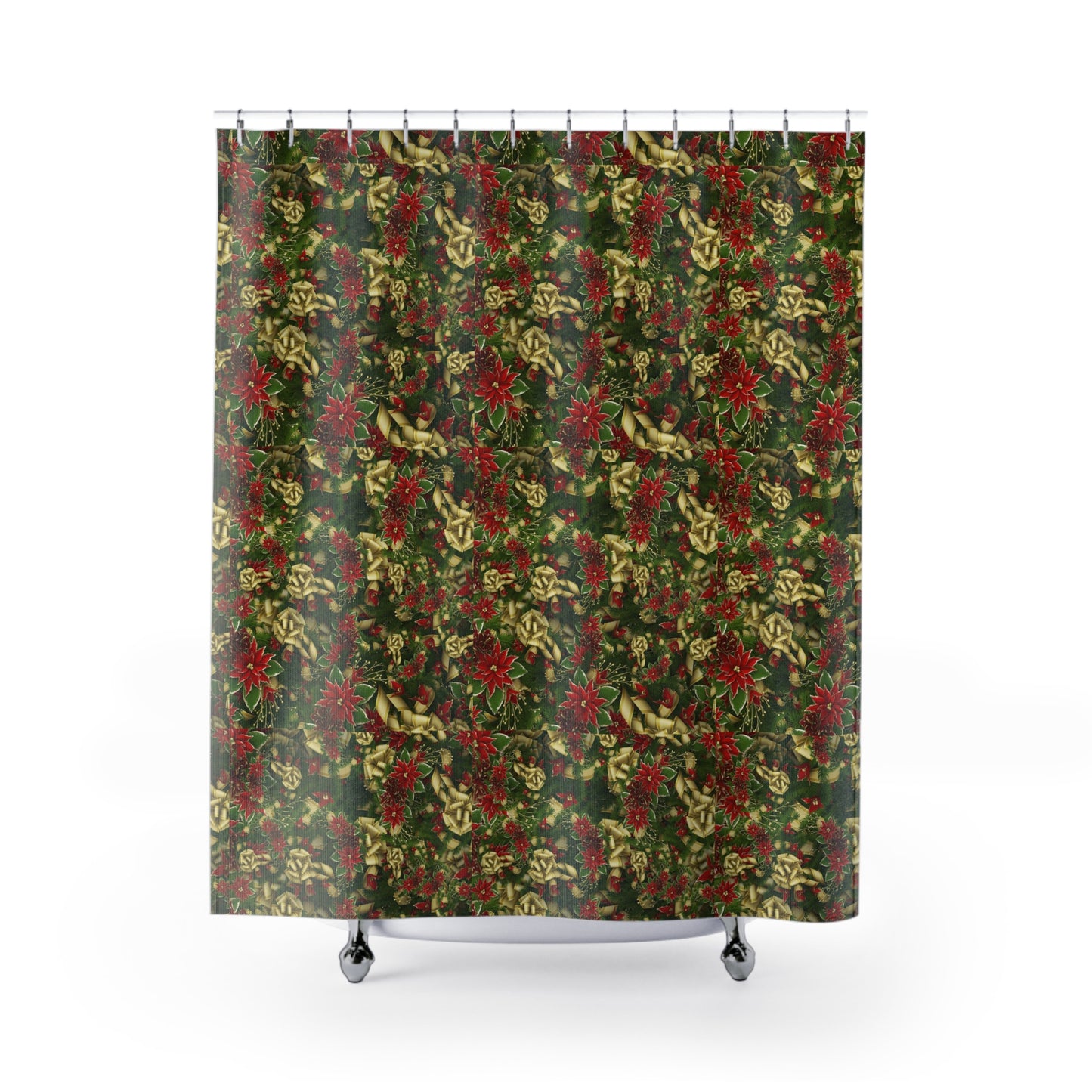 Festive Floral Shower Curtain, Holiday Decor, Bathroom Makeover, Home Gift, Christmas Decoration