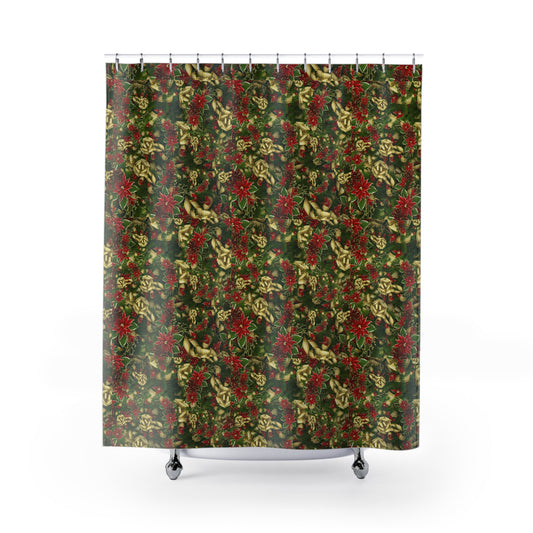 Festive Floral Shower Curtain, Holiday Decor, Bathroom Makeover, Home Gift, Christmas Decoration