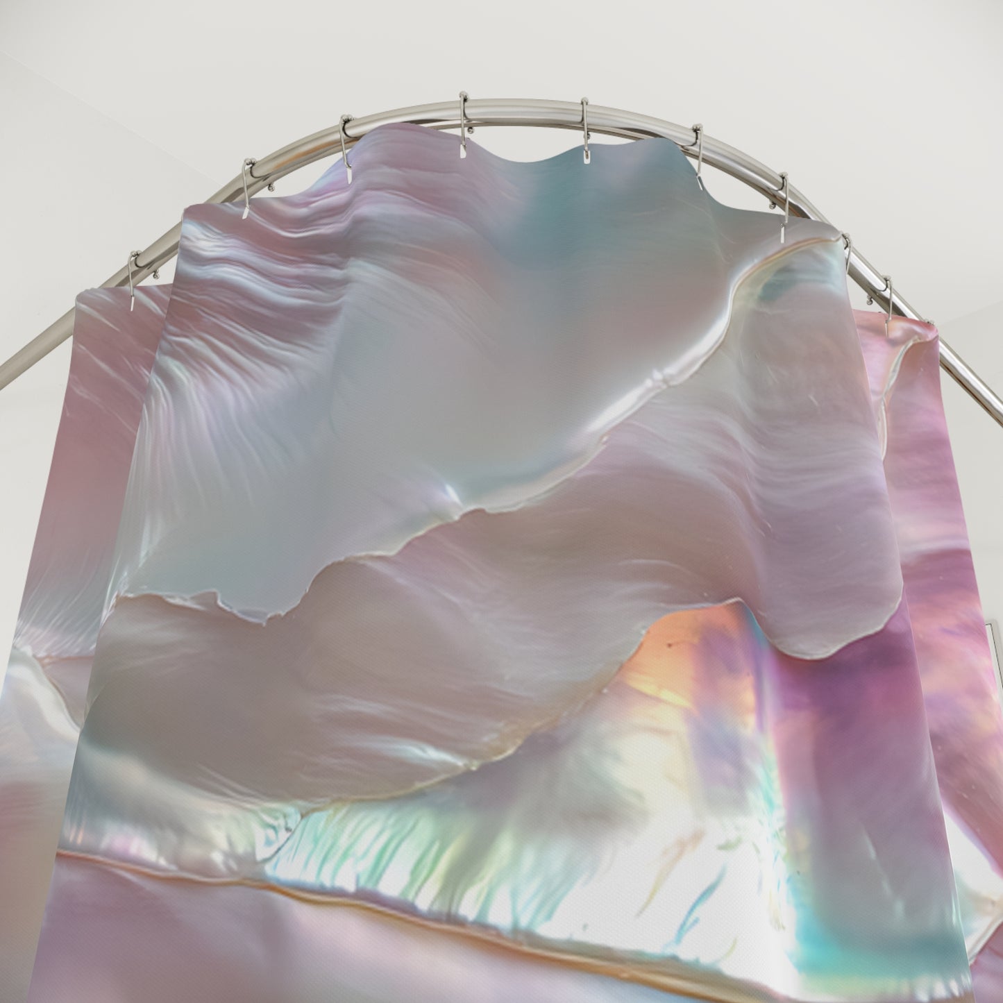 Iridescent Pearl Shower Curtain — Holographic Pastel Bathroom Decor