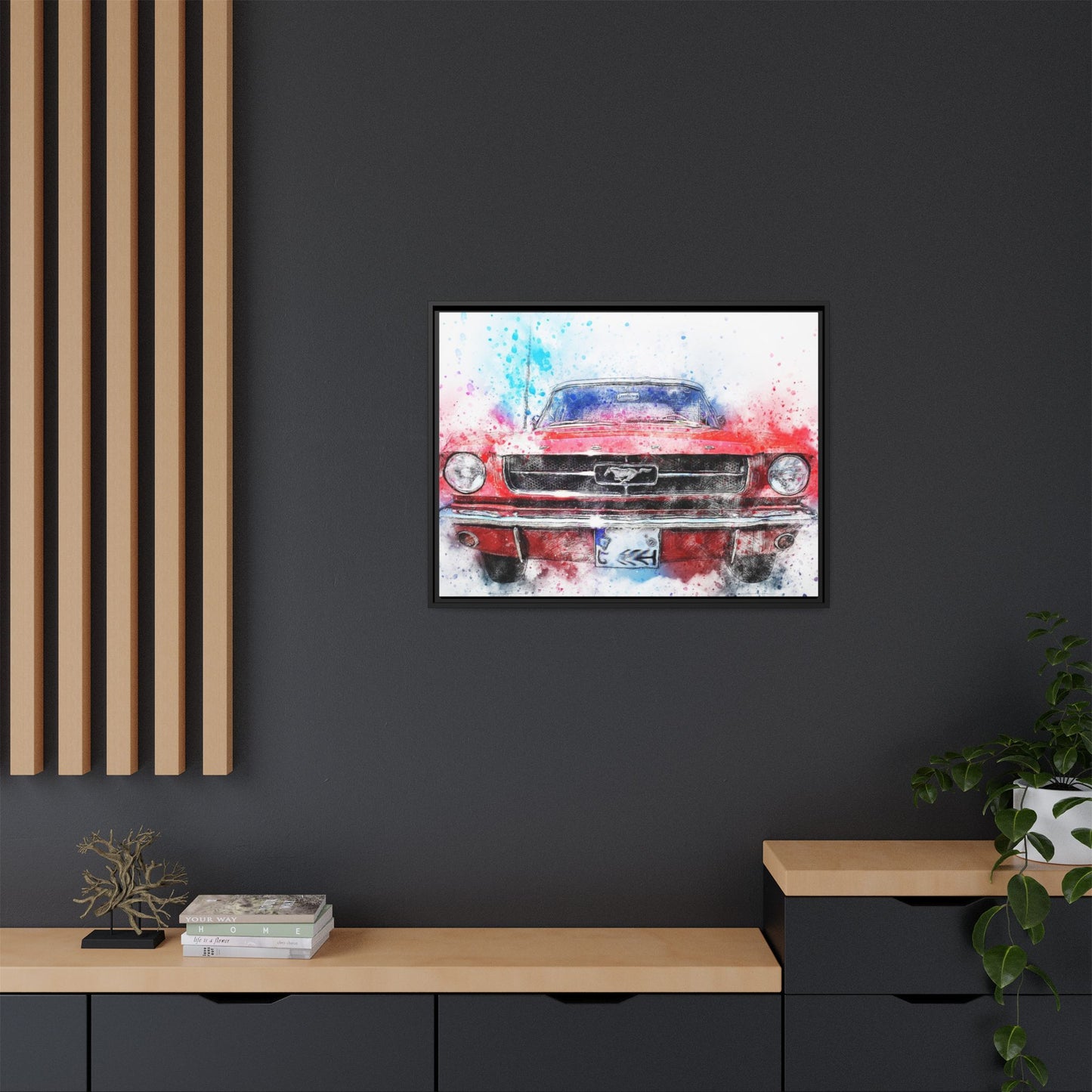 Matte Canvas, Framed Mustang Car