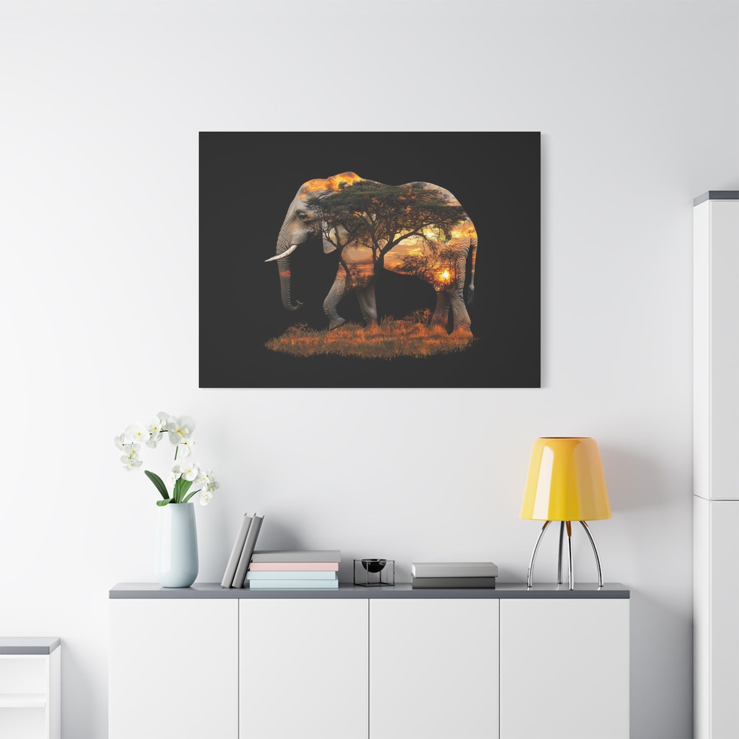 Elephant Tree Matte Canvas Art, Nature Wall Decor, Wildlife Home Decoration, Gift for Animal Lovers, Boho Living Room Accent