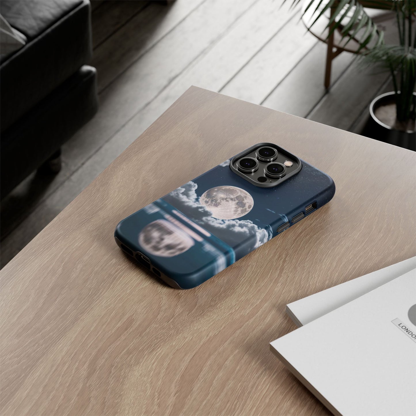 Moonlit Reflection Phone Case — Night Sky Moon & Clouds Tough Case
