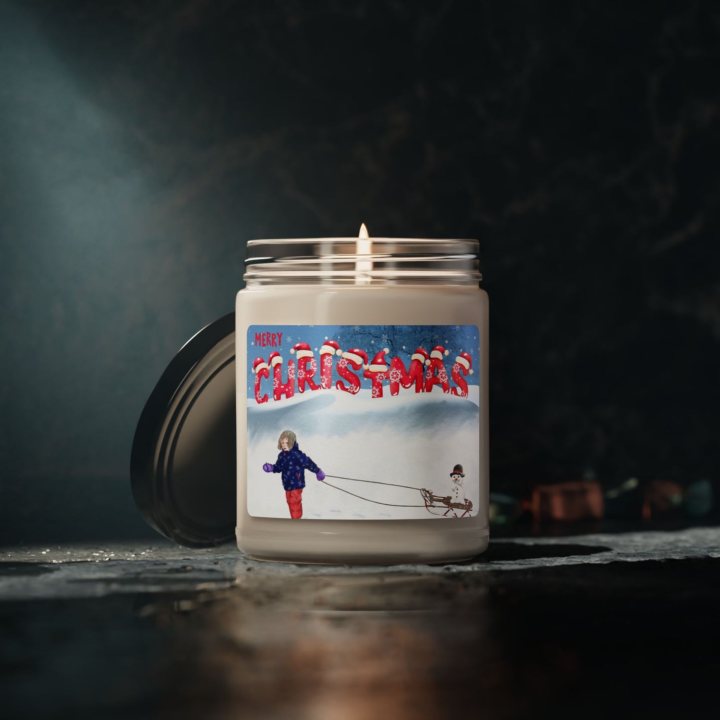 Christmas Soy Candle — 9oz Scented Holiday Jar (Merry Christmas Snow Scene)