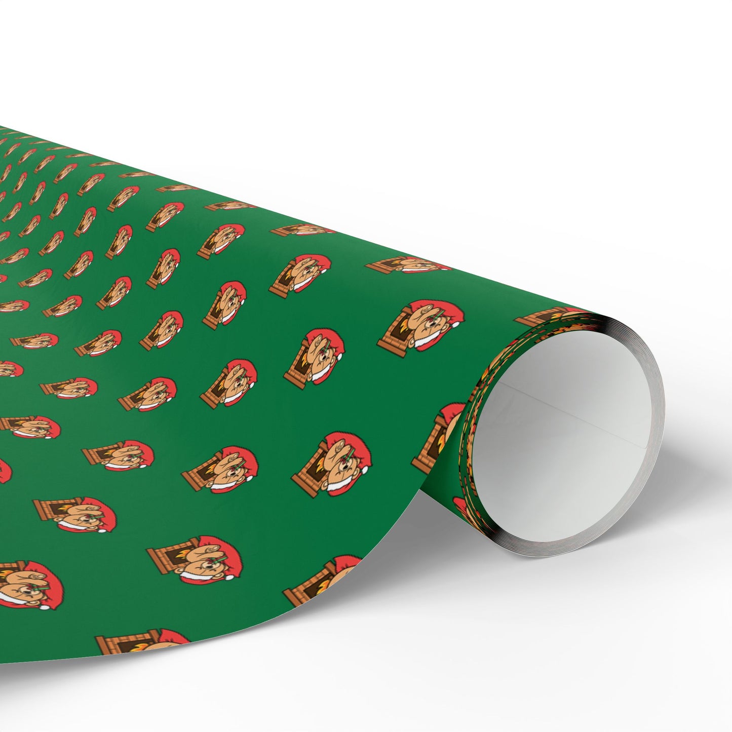 Christmas Green Wrapping Paper Roll with Festive Santa Face Pattern