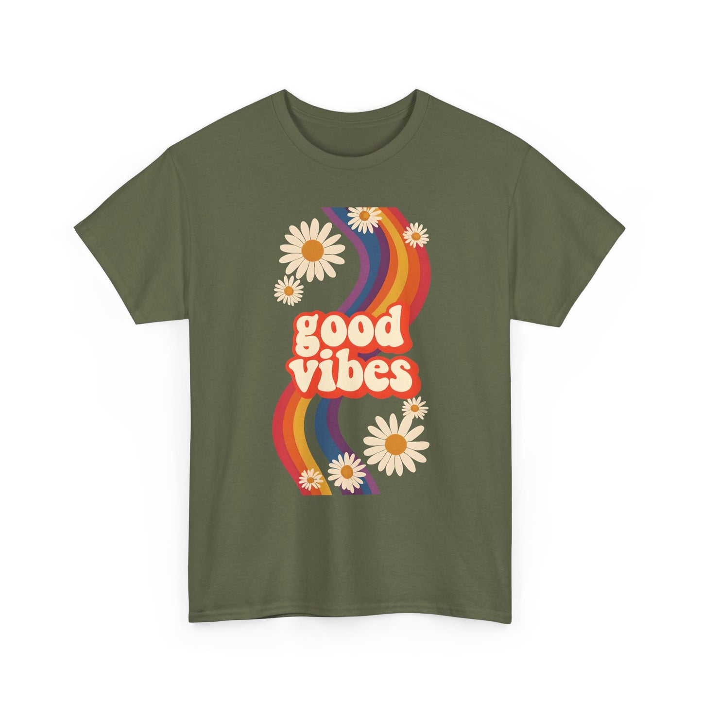 Good Vibes Unisex Heavy Cotton Tee, Retro Graphic T-Shirt, Feel Good Apparel, Summer Outfit, Casual Gift for Friends