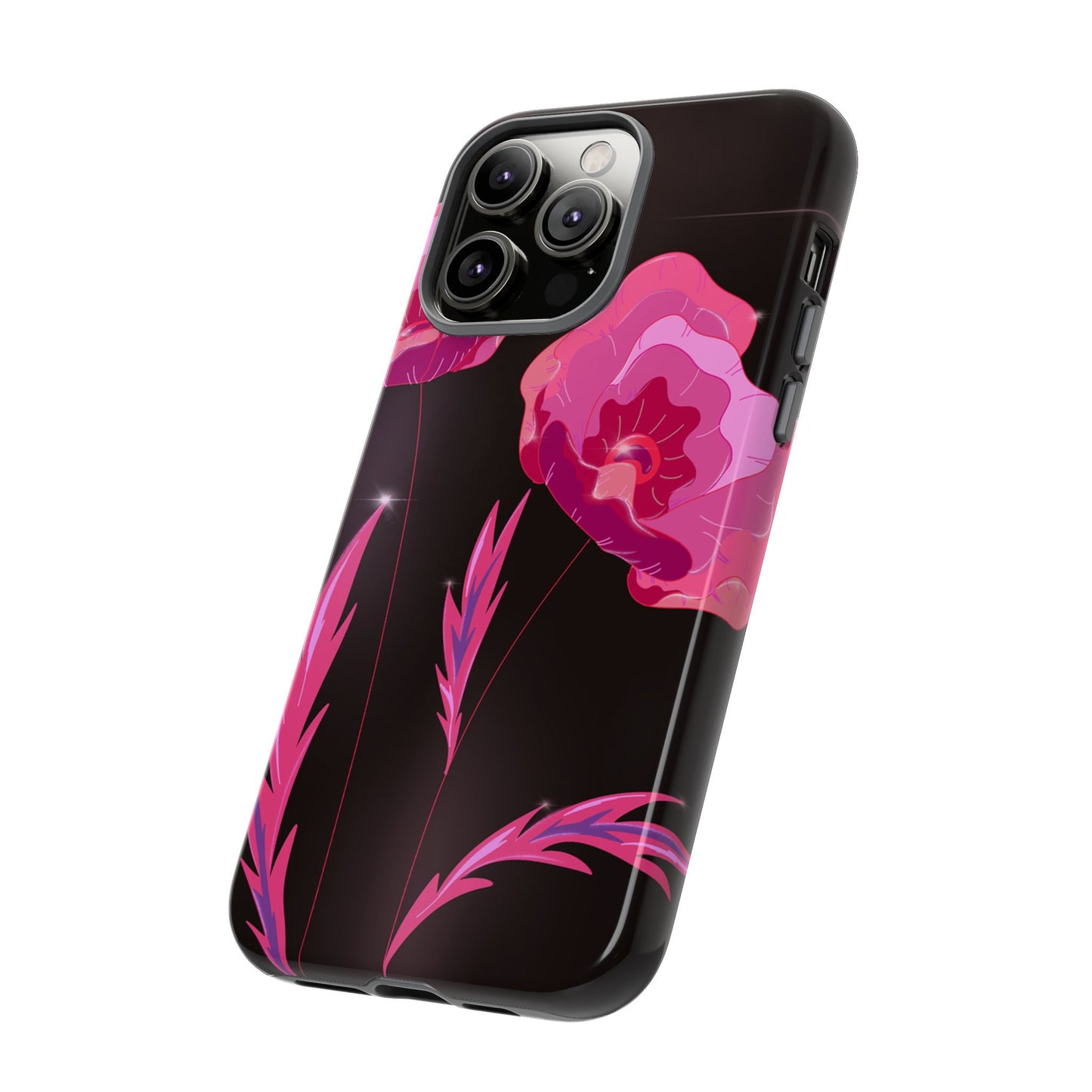 Floral iPhone Case | Tough Cases with Pink Poppy Design, Elegant Flower Phone Cover, Gift for Her, Spring Accessories, Chic Tech