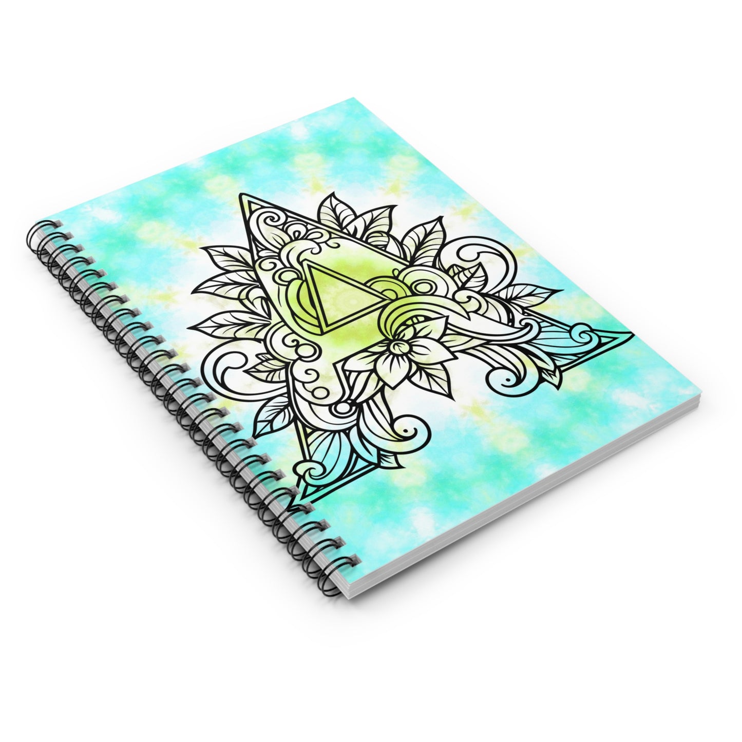 A Initial Mandala Spiral Notebook — Floral Geometric Ruled Journal (Tie-Dye Aqua)