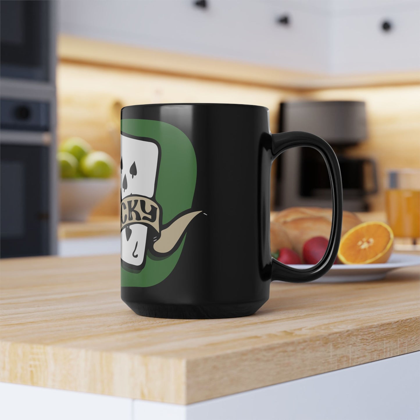 Unlucky Cards Black 15oz Mug — Retro Tattoo-Style Playing Cards Design