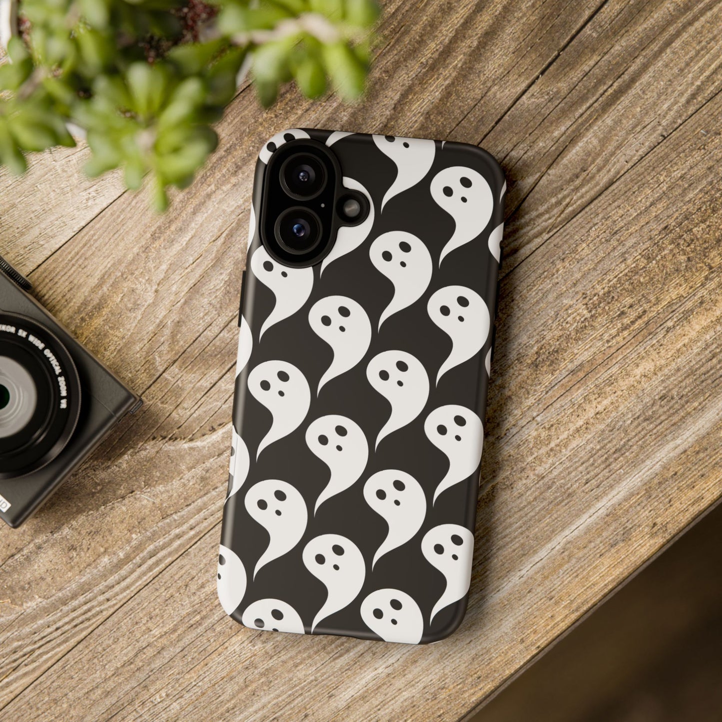 Ghost Pattern Phone Case, Cute Ghost Cell Phone Cover, Halloween Accessory, Spooky Gift, Black and White Phone Case