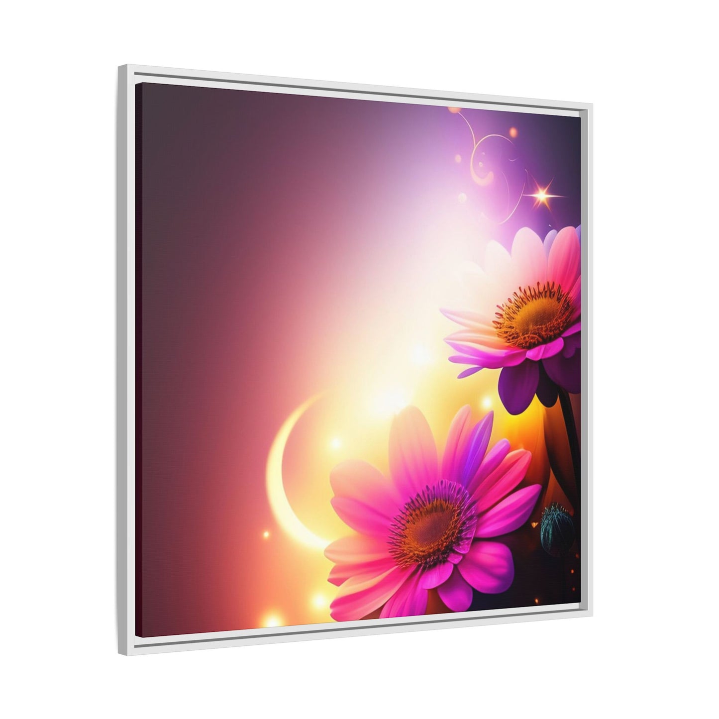 Framed Floral Canvas Art — Pink Daisies Sunset Wall Print