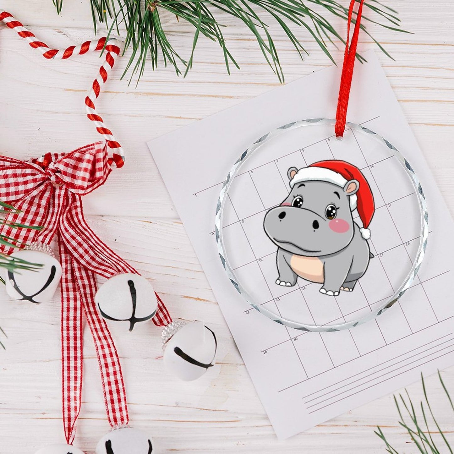 Glass Circular Ornament Pendant - Hippo
