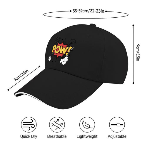 "POW" Baseball Cap for Men Women Curved Visor Sandwich