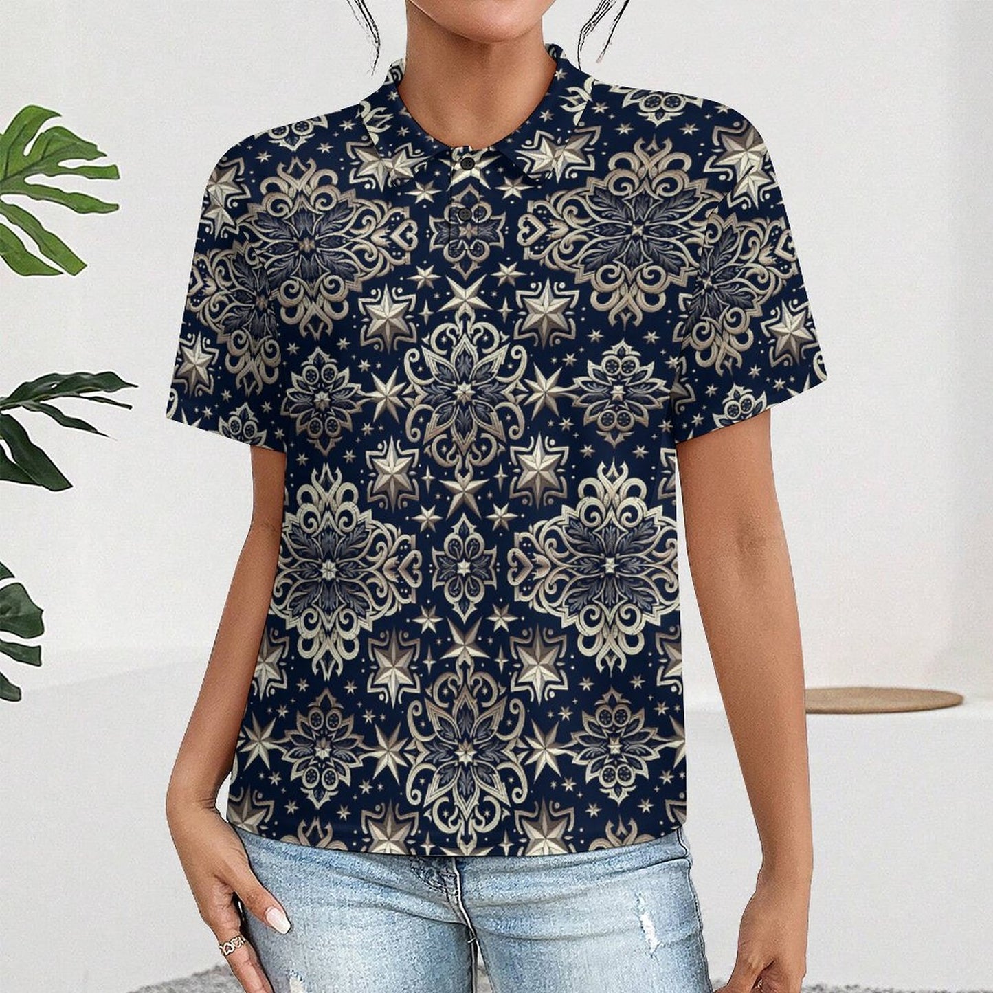 Button-Down Polo Shirt for Women