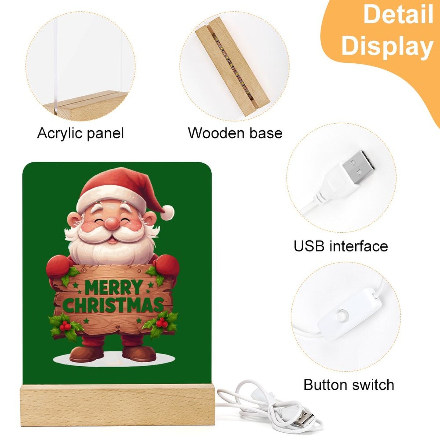 Acrylic Photo Night Light with Wooden Base