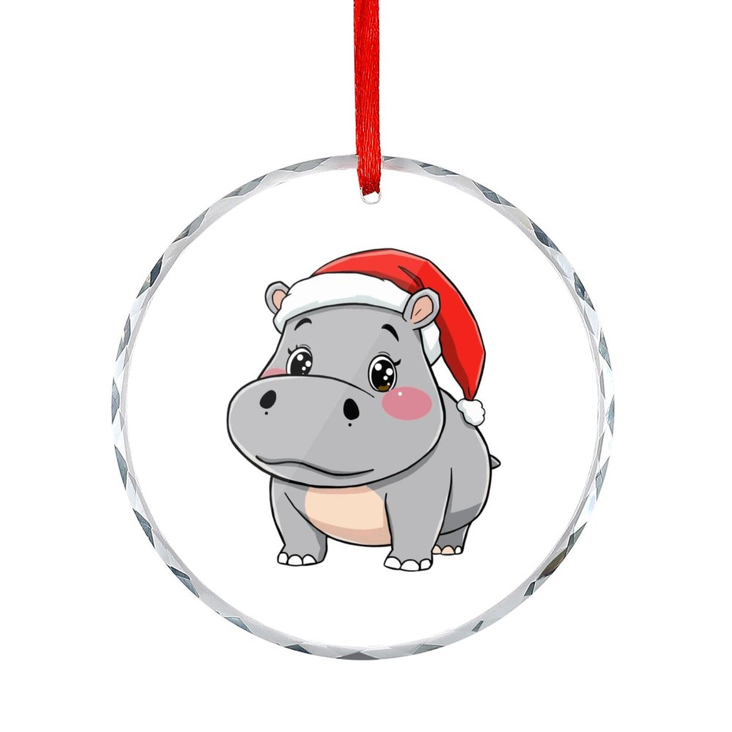 Glass Circular Ornament Pendant - Hippo
