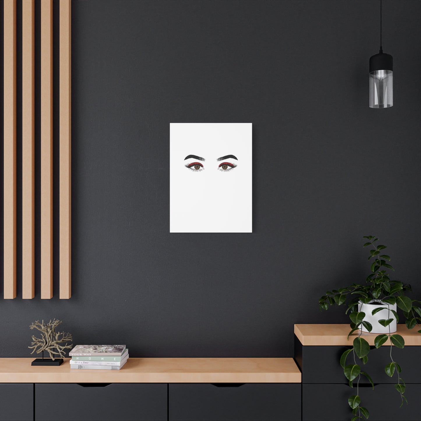 Glam Eyes Matte Canvas Wall Art — Brown Eyes with Red Lashes