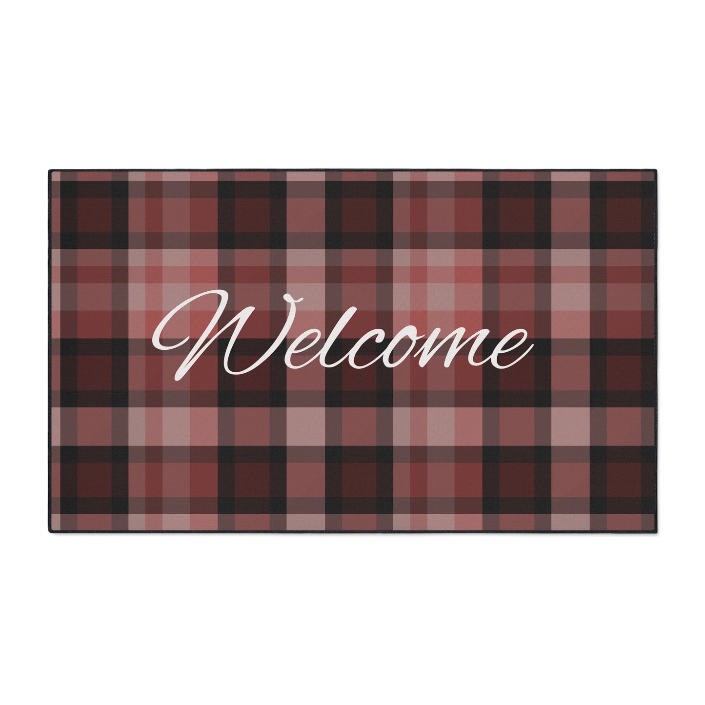 Welcome Plaid Heavy-Duty Floor Mat — Red Buffalo Check Doormat