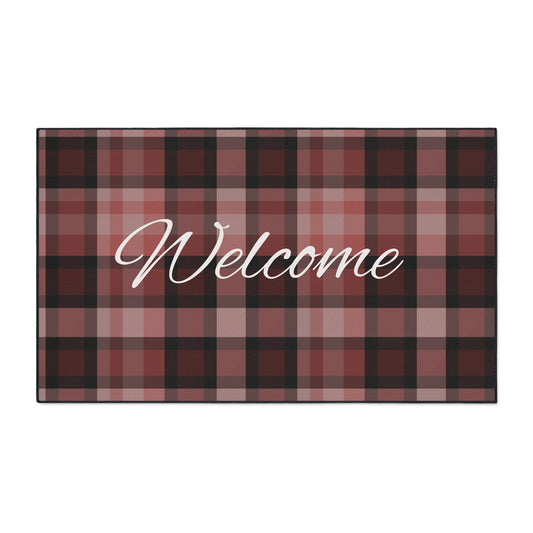 Welcome Plaid Heavy-Duty Floor Mat — Red Buffalo Check Doormat