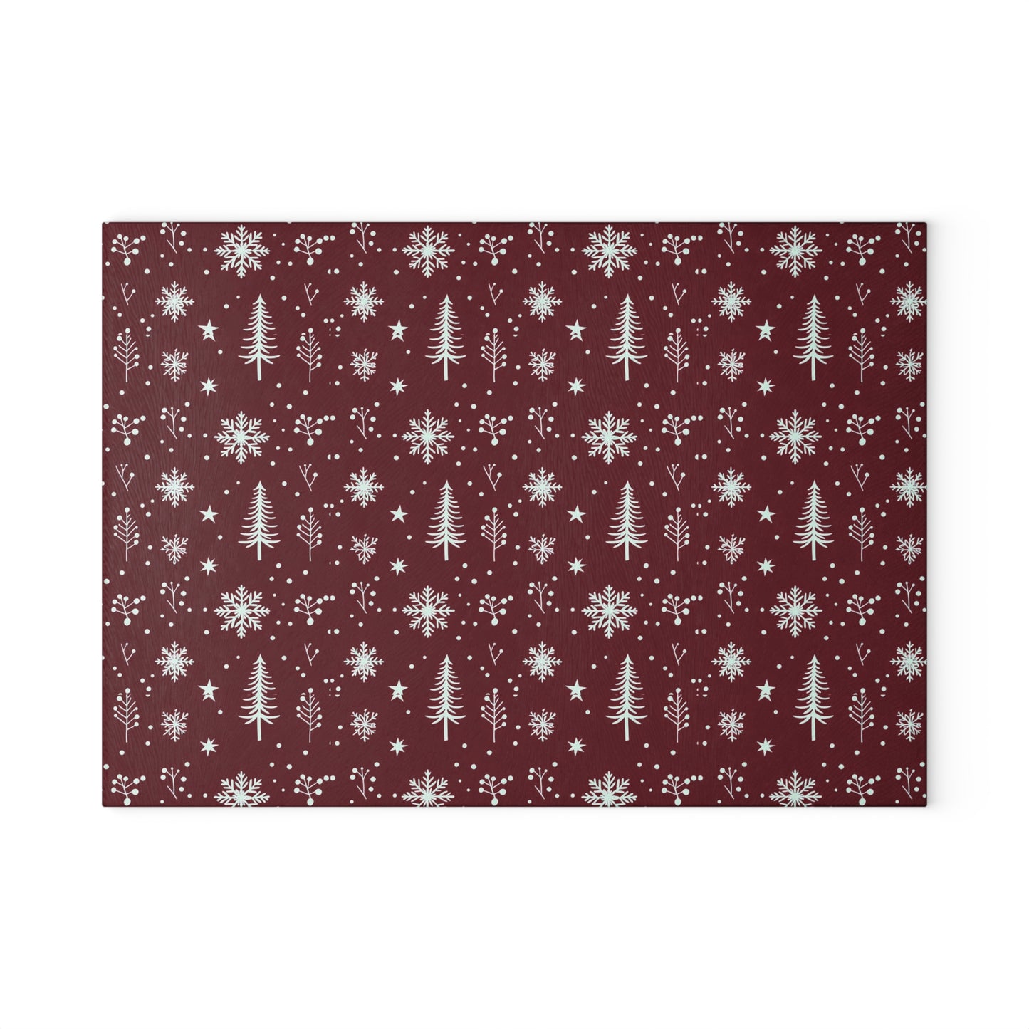 Holiday Snowflake & Pine Glass Cutting Board — Festive Winter Kitchen Decor