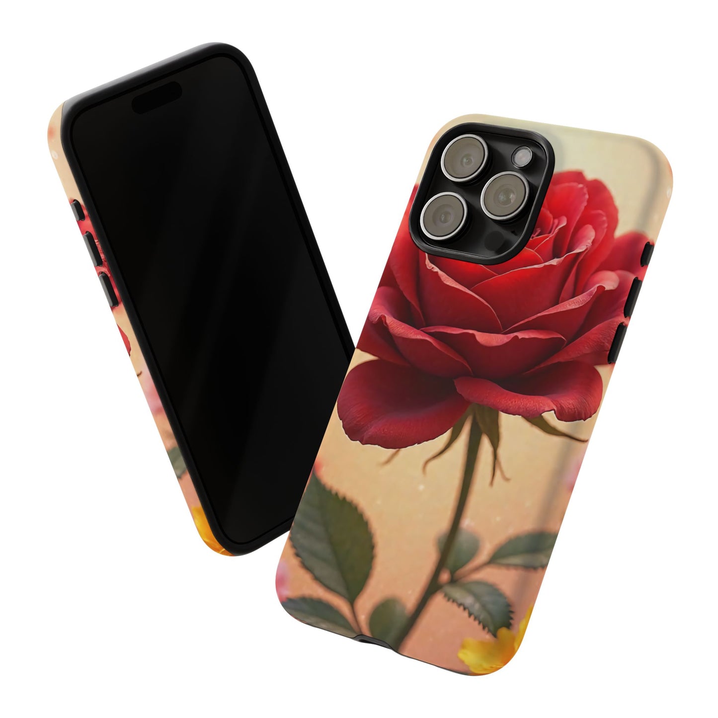 Floral Phone Case with Red Rose Design, Tough Phone Cover, Flower Print, Gift for Her, Stylish Accessory, Floral Aesthetic