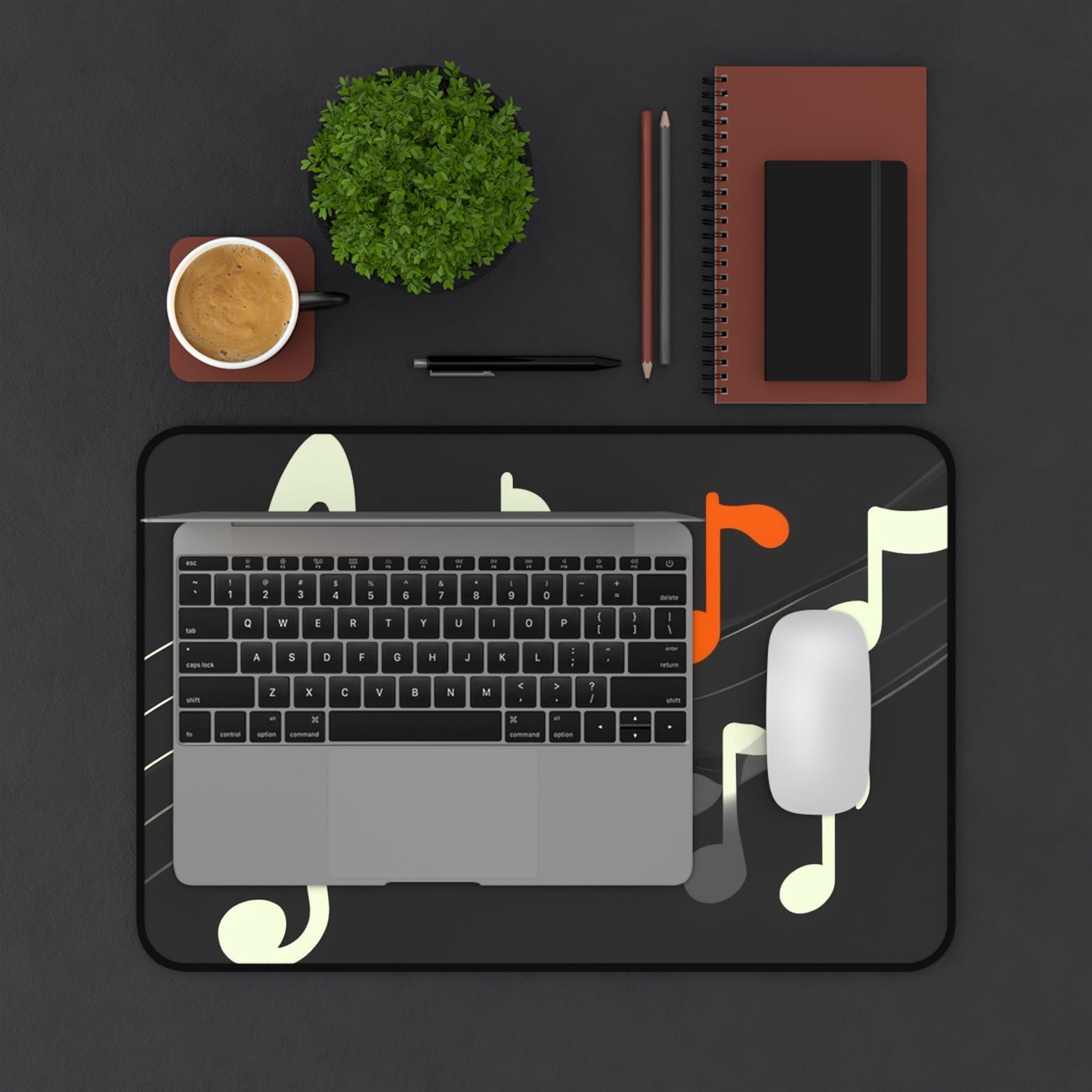 Musical Notes Desk Mat – Black Music-Themed Workstation Pad