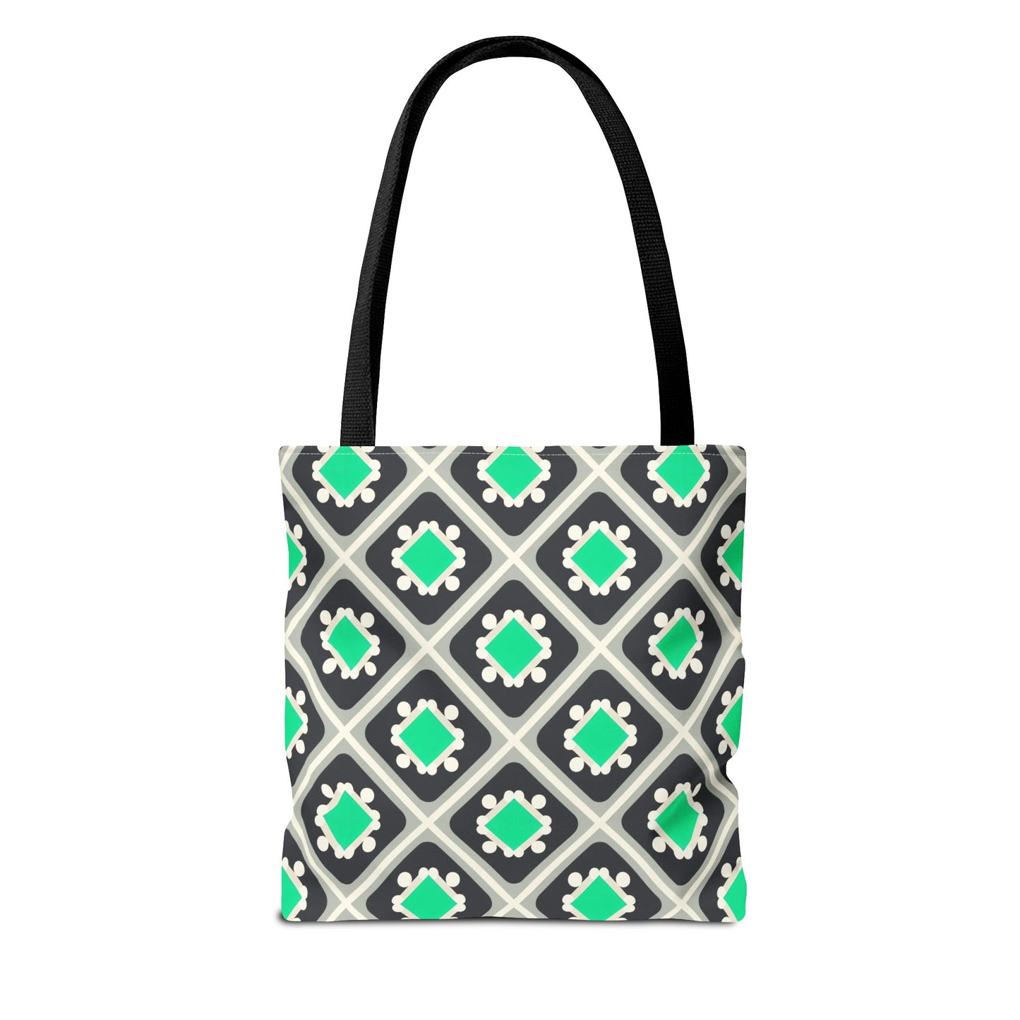 Geometric Mint Tile Tote Bag — Patterned All-Over-Print Shopper