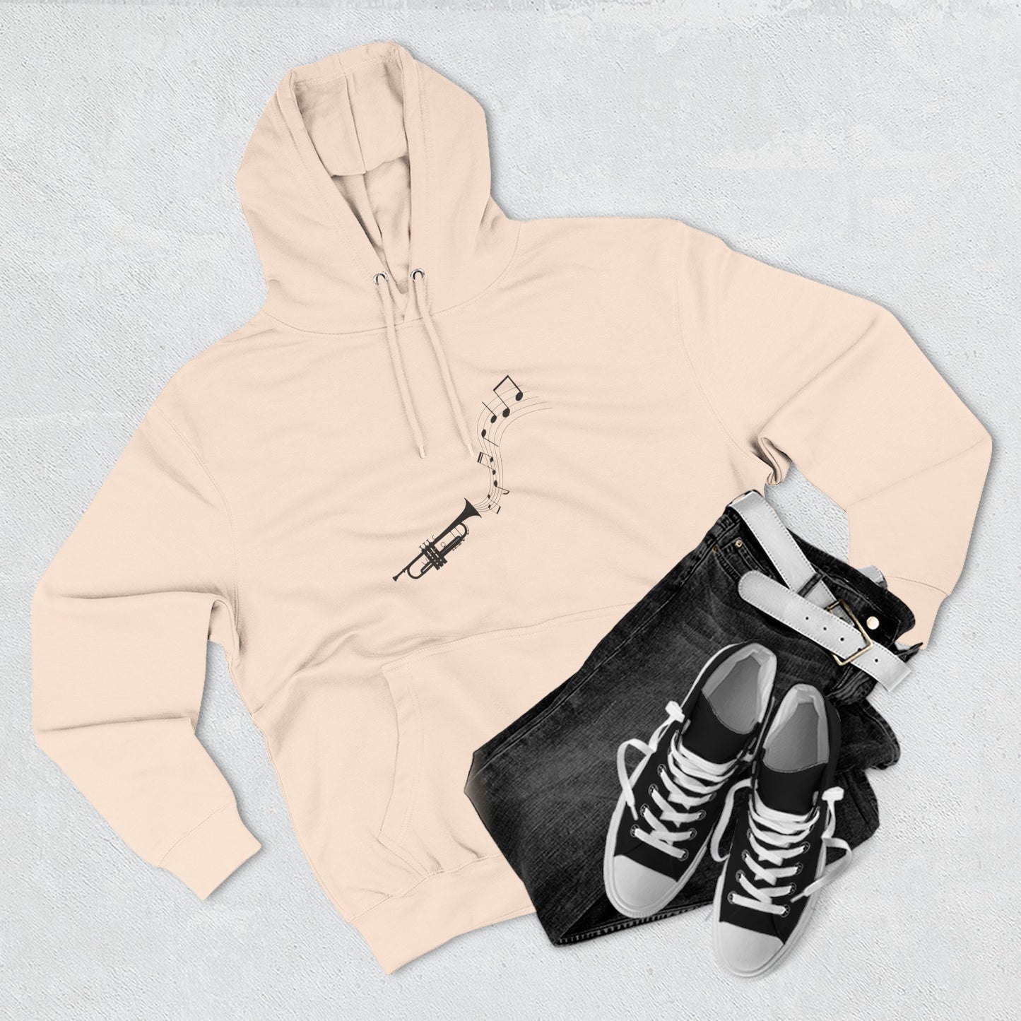 Trumpet Music Notes Hoodie — Minimalist Jazz Instrument Pullover