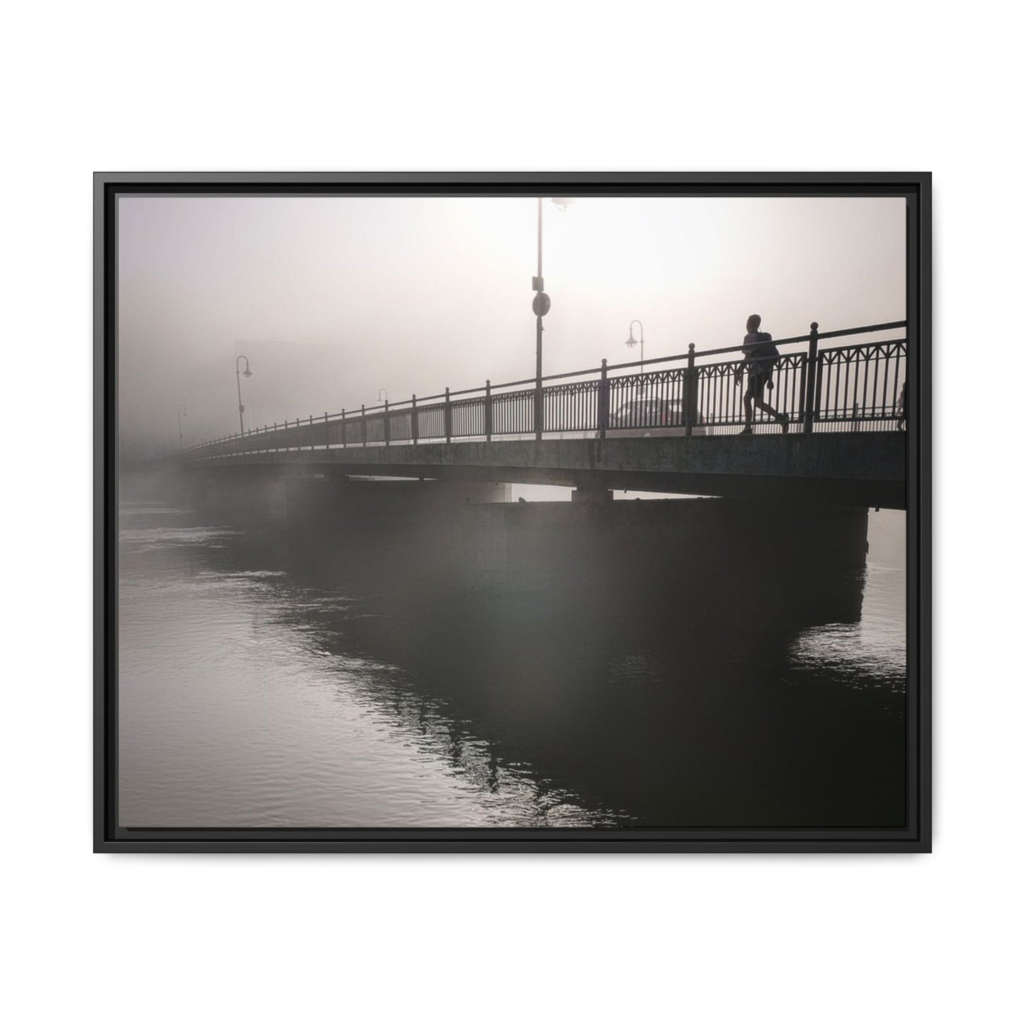 Framed Matte Canvas - Foggy Bridge Black & White Photography