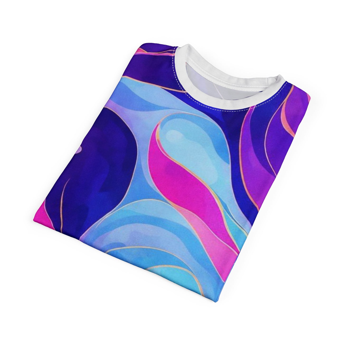 Abstract Swirl Tee — Vibrant Blue & Pink All-Over Print