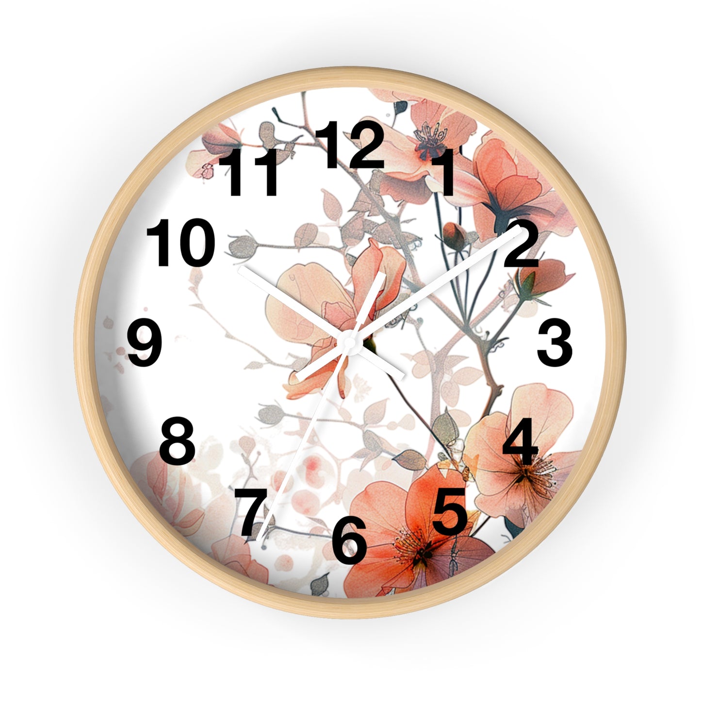 Floral Wall Clock — Soft Orange Blossom Decorative Clock