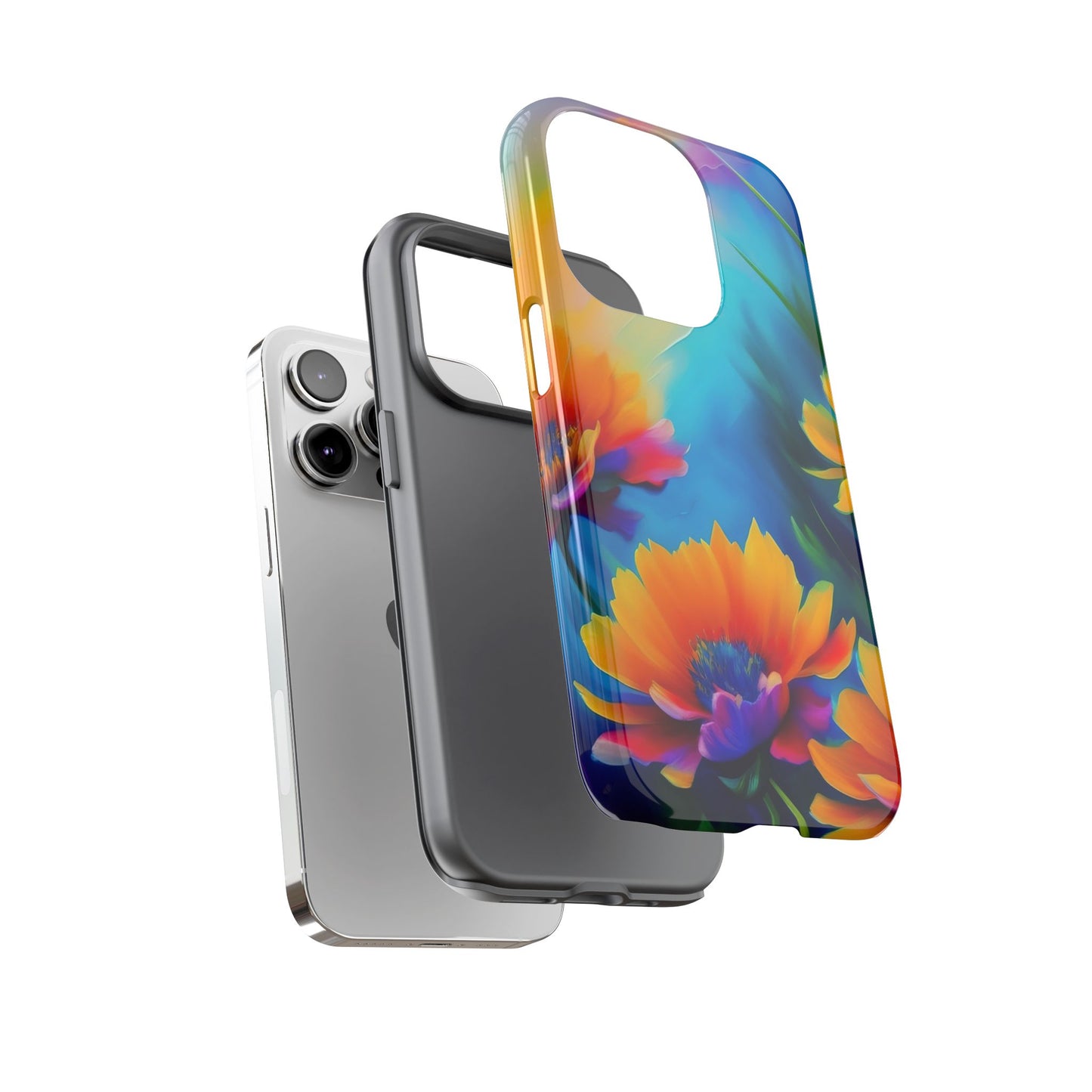 Floral Burst Tough Phone Case — Vibrant Watercolor Flowers Protective Cover