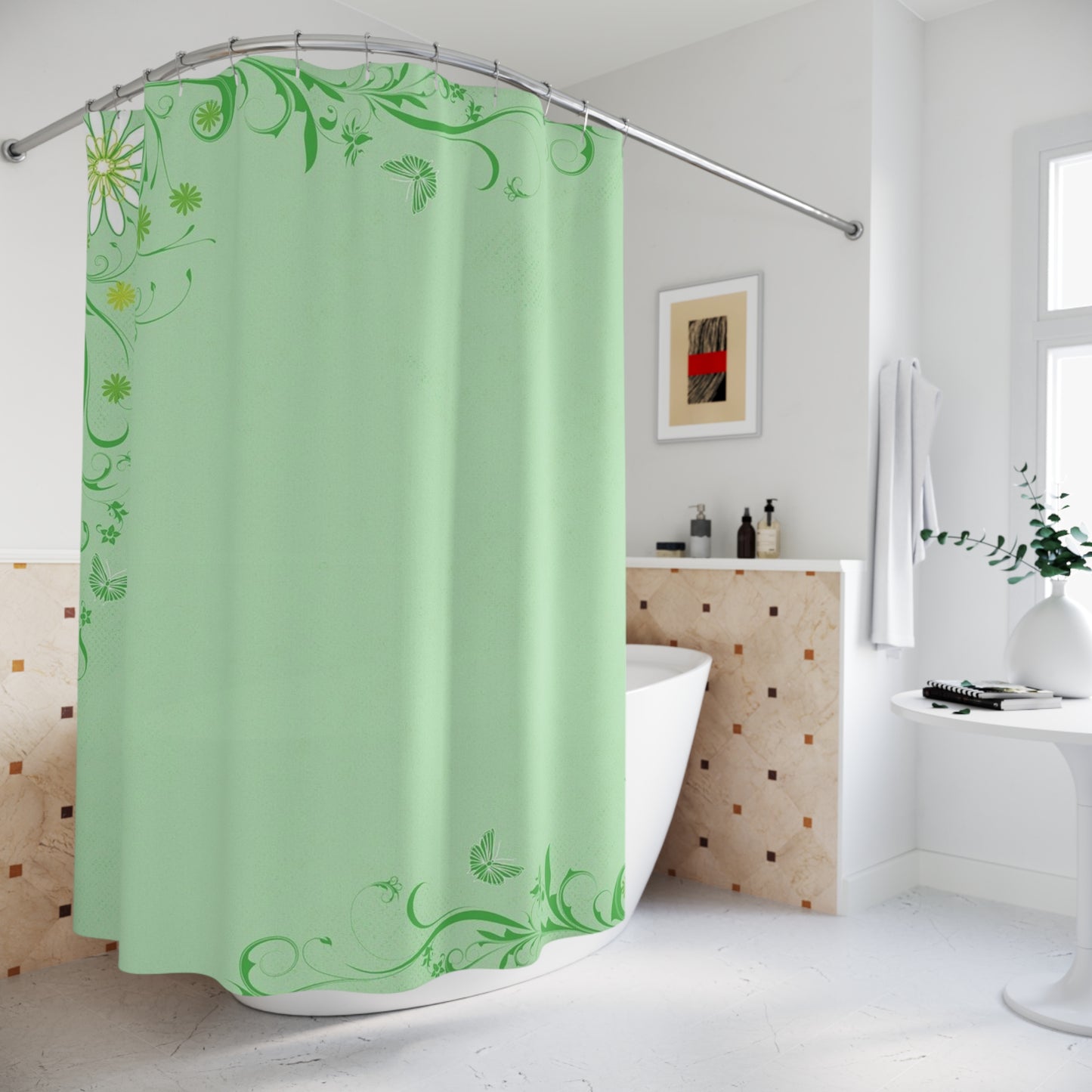 Green Floral Shower Curtain — Daisy Vine Bathroom Decor