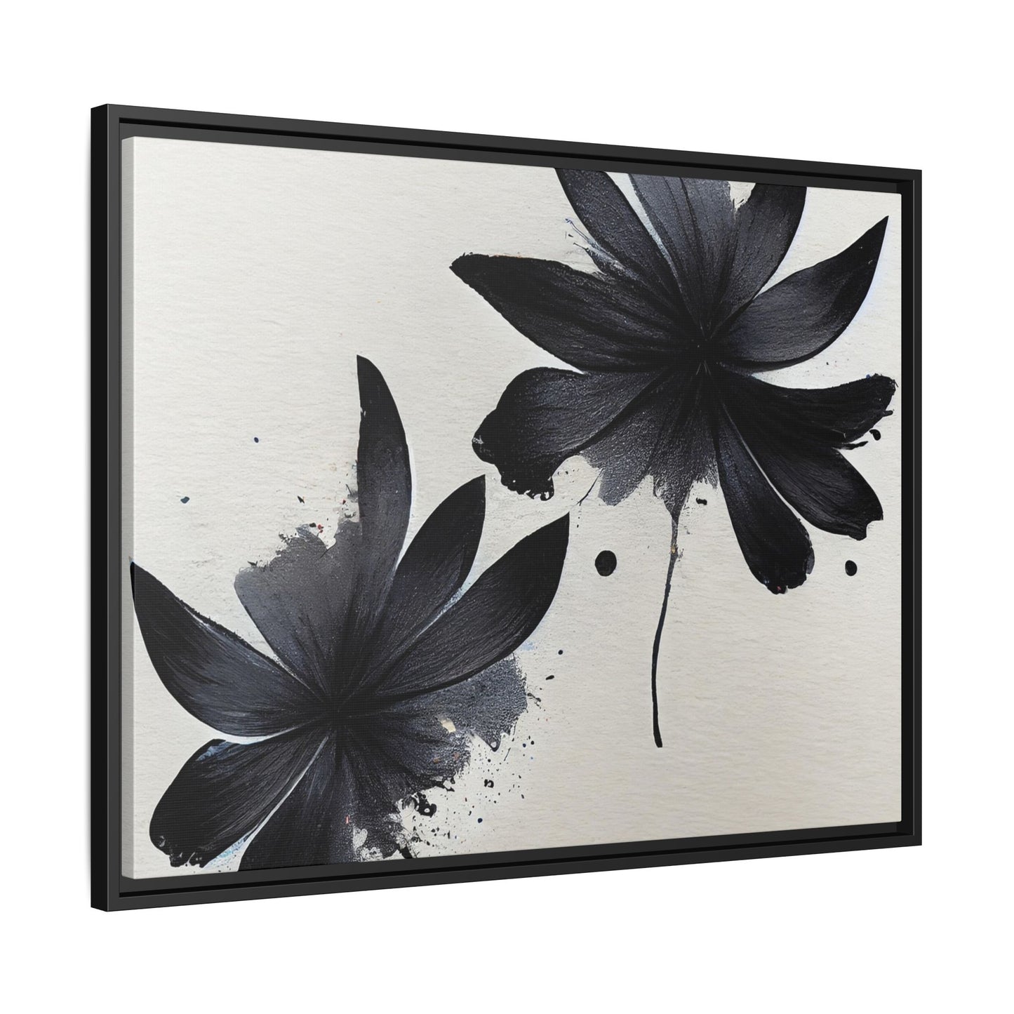 Framed Black Floral Matte Canvas Wall Art — Monochrome Botanical Print