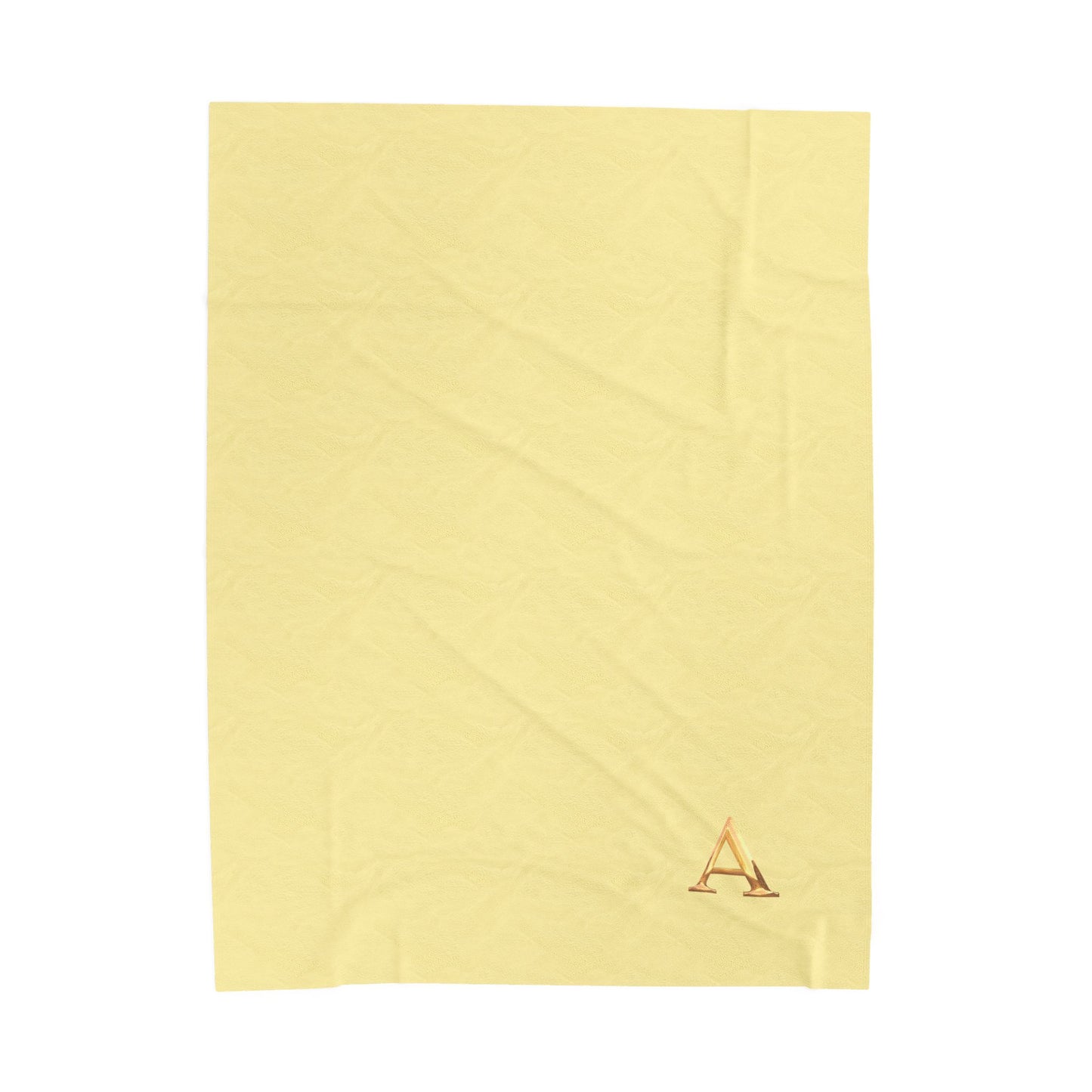 Cozy Velveteen Plush Blanket - Soft Yellow and White Letter A