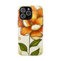 Floral Phone Case with Orange Flower Design, Tough Phone Cover, Floral Gift, Stylish Tech Accessory, Nature Lovers, Spring Vibes