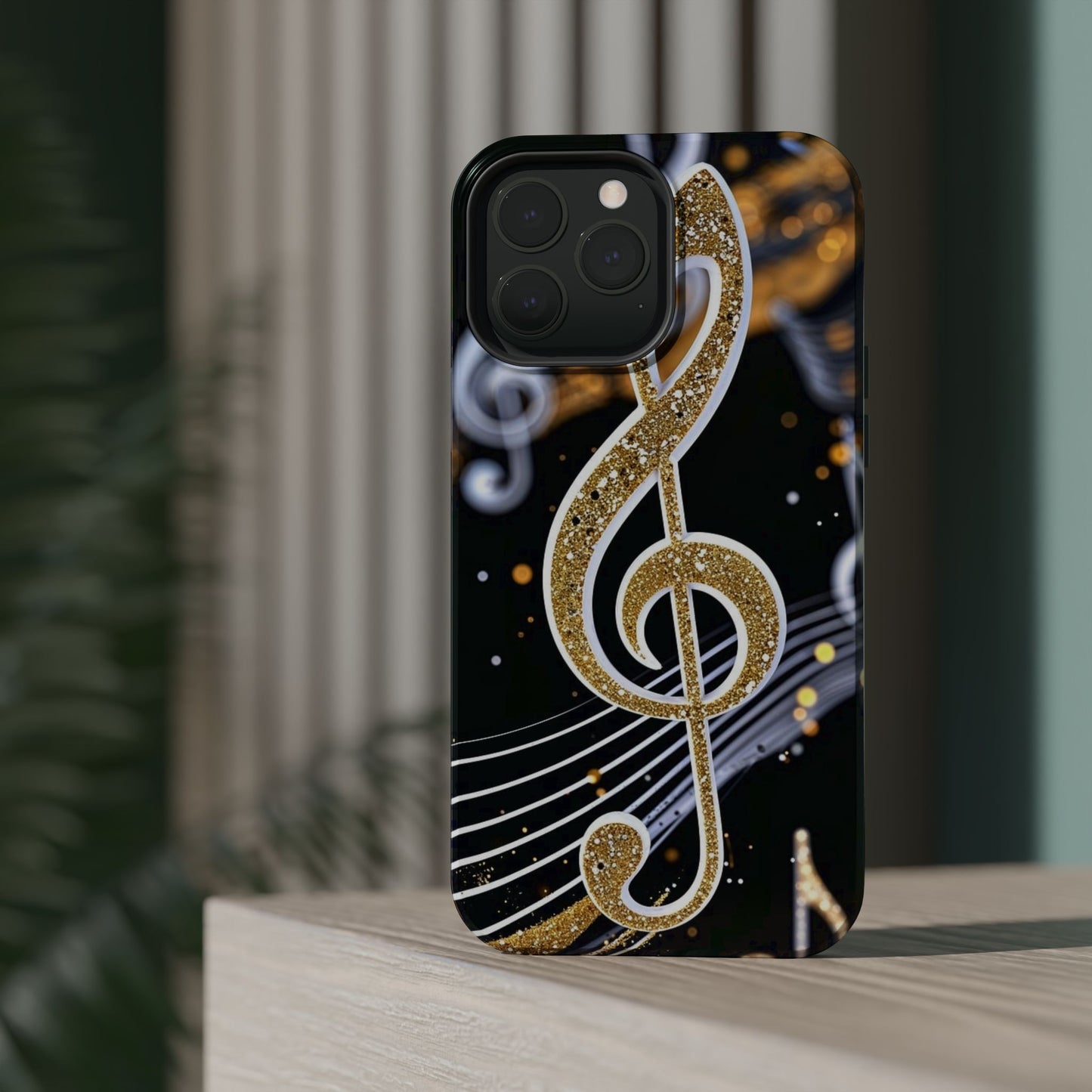 Music Notes Magnetic Impact-Resistant Phone Case — Gold Treble Clef Design