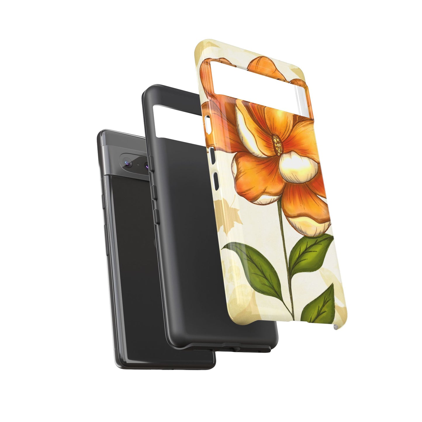 Floral Phone Case with Orange Flower Design, Tough Phone Cover, Floral Gift, Stylish Tech Accessory, Nature Lovers, Spring Vibes