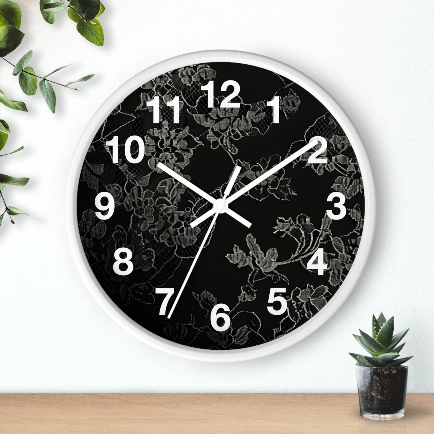 Floral Noir Wall Clock — Elegant Black Floral Decorative Clock