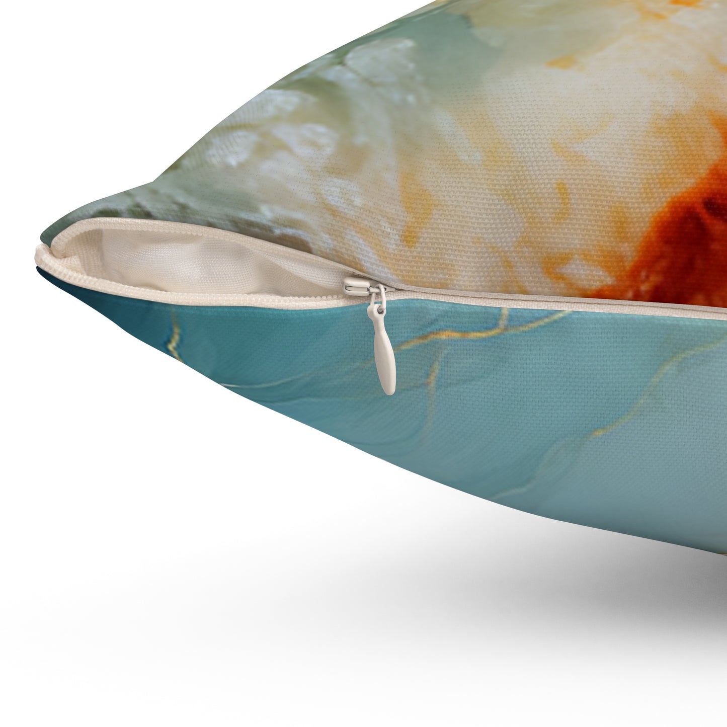 Blue & Gold Marble Decorative Pillow — Turquoise Abstract Square Throw Pillow