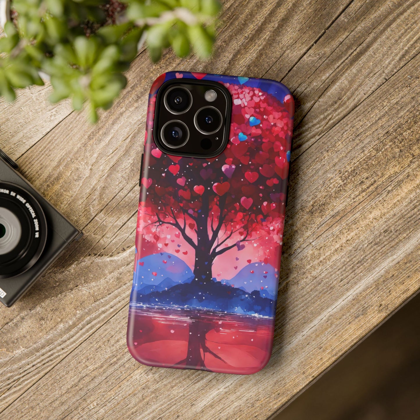 Heart Tree Phone Case — Romantic Red & Blue Protective Tough Case