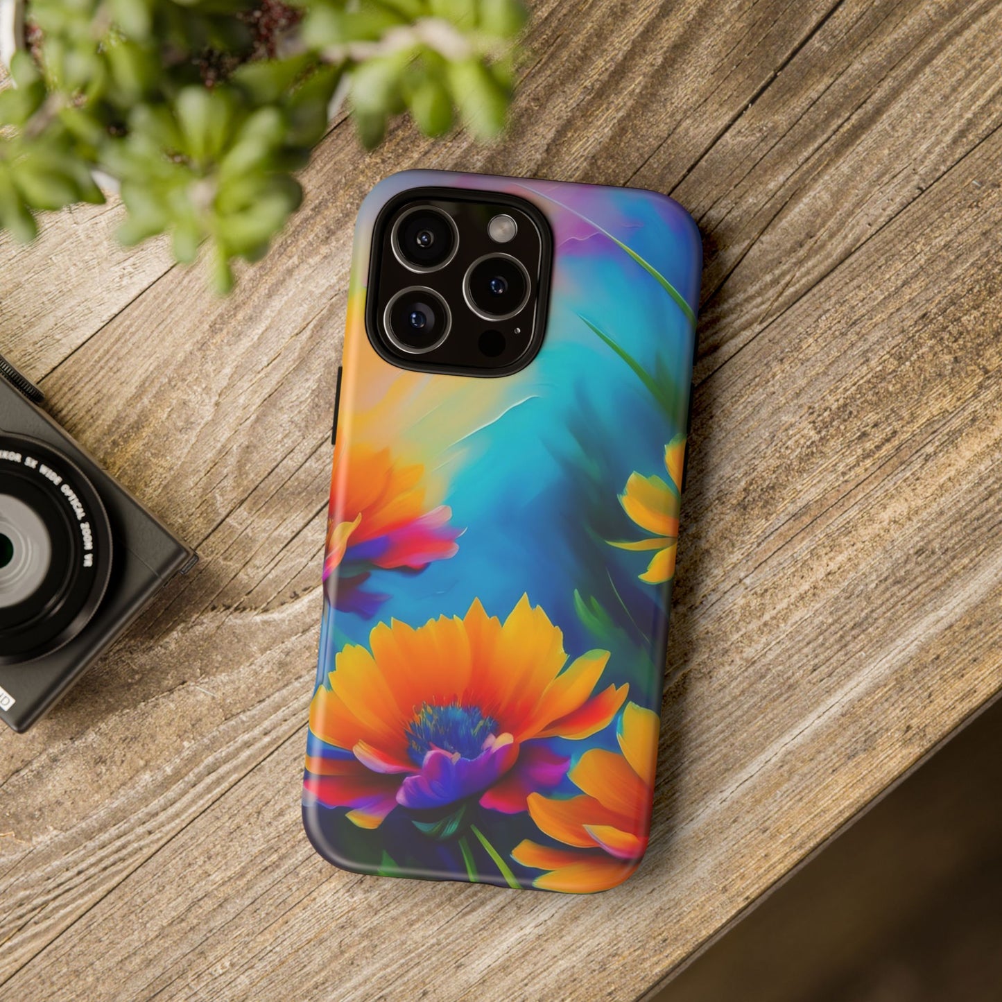 Floral Burst Tough Phone Case — Vibrant Watercolor Flowers Protective Cover
